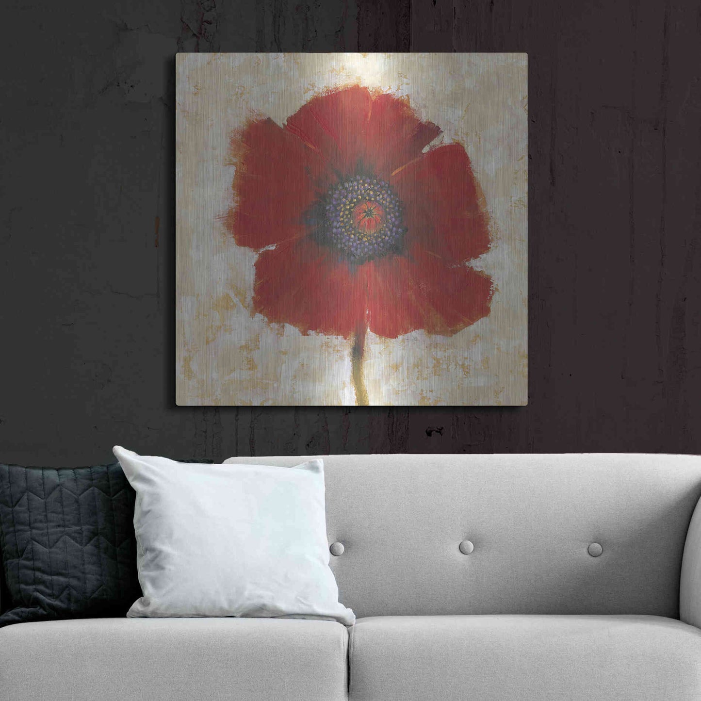 Luxe Metal Art 'Red Poppy Portrait II' by Tim O'Toole, Metal Wall Art,36x36