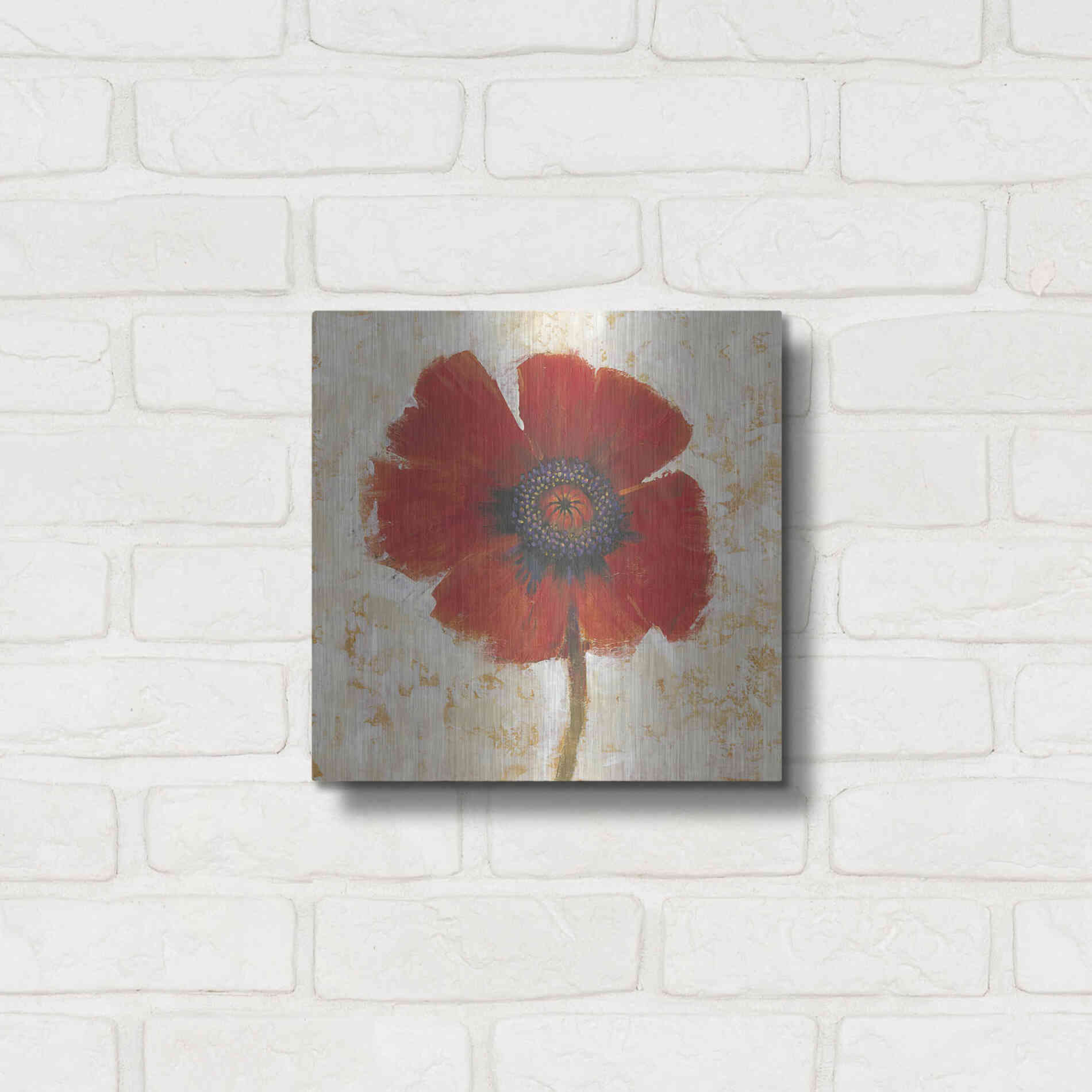 Luxe Metal Art 'Red Poppy Portrait I' by Tim O'Toole, Metal Wall Art,12x12