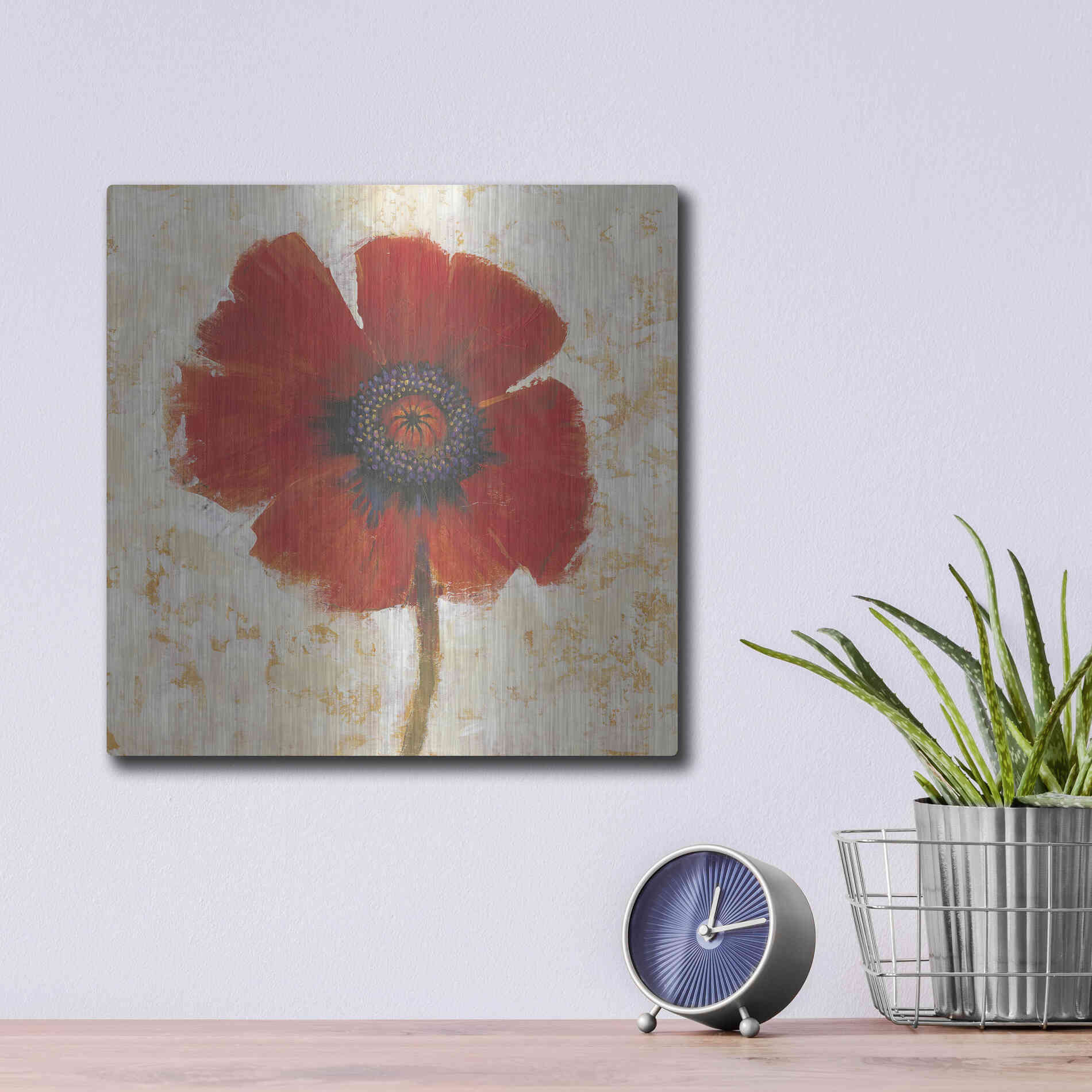 Luxe Metal Art 'Red Poppy Portrait I' by Tim O'Toole, Metal Wall Art,12x12