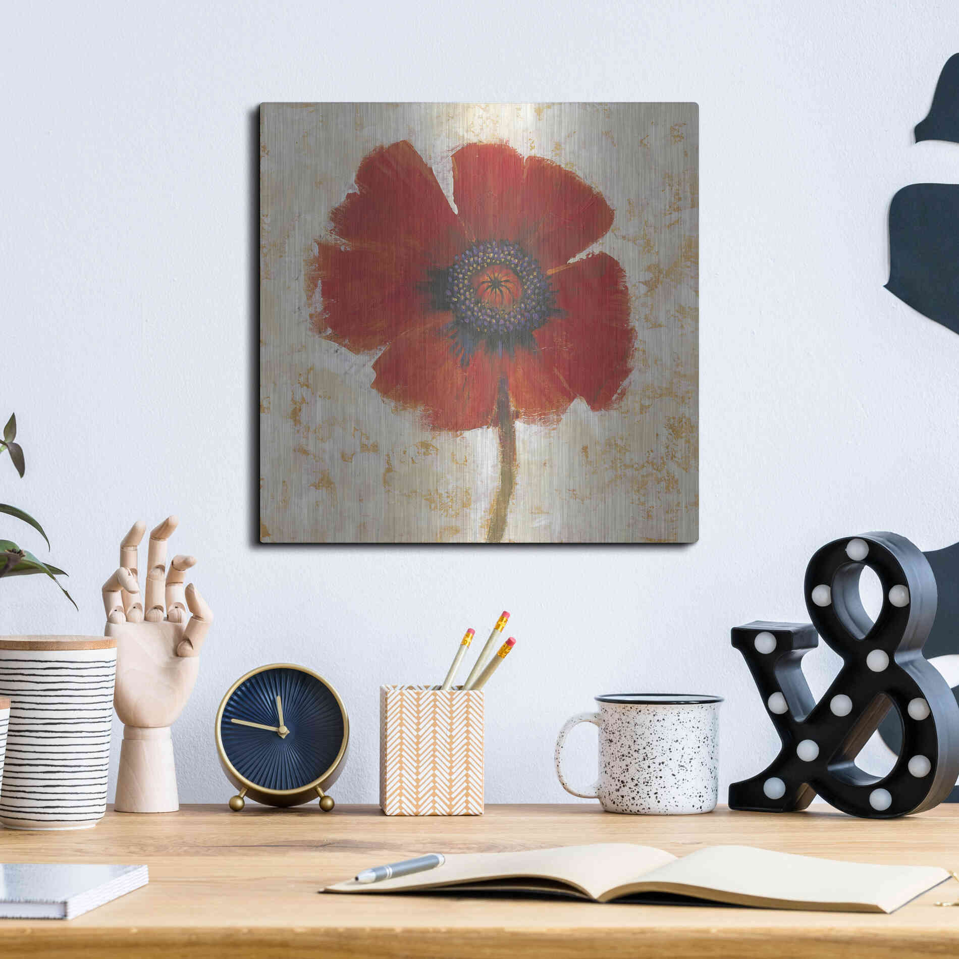 Luxe Metal Art 'Red Poppy Portrait I' by Tim O'Toole, Metal Wall Art,12x12