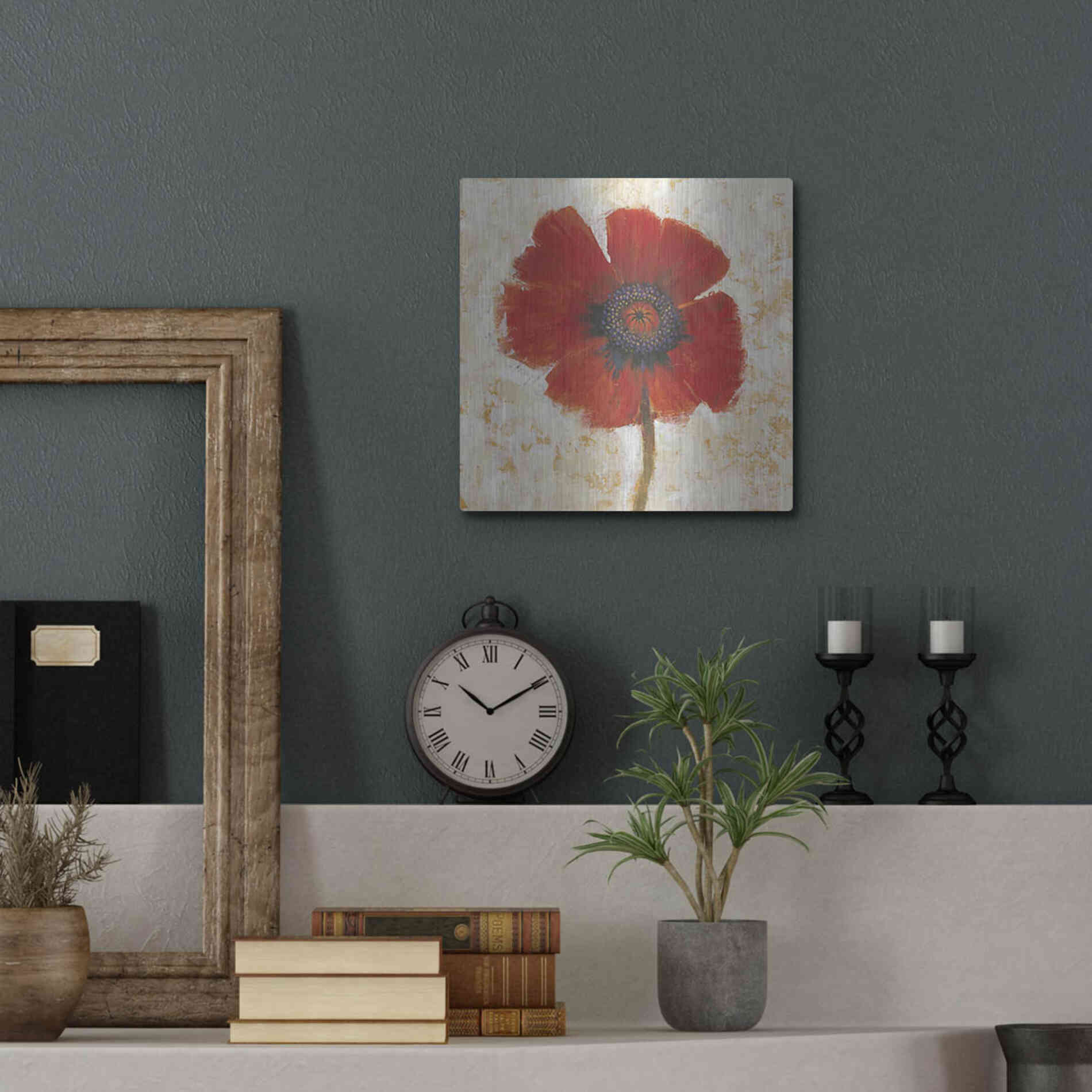 Luxe Metal Art 'Red Poppy Portrait I' by Tim O'Toole, Metal Wall Art,12x12