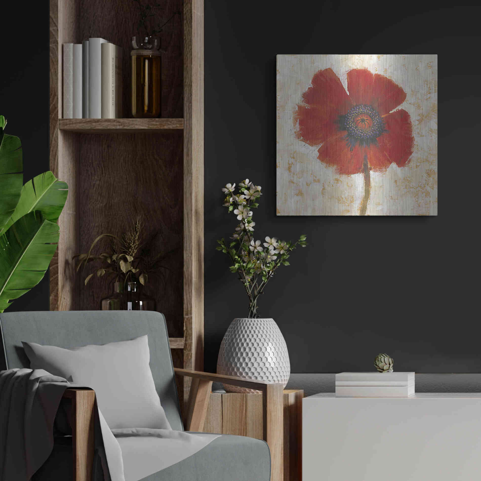 Luxe Metal Art 'Red Poppy Portrait I' by Tim O'Toole, Metal Wall Art,24x24