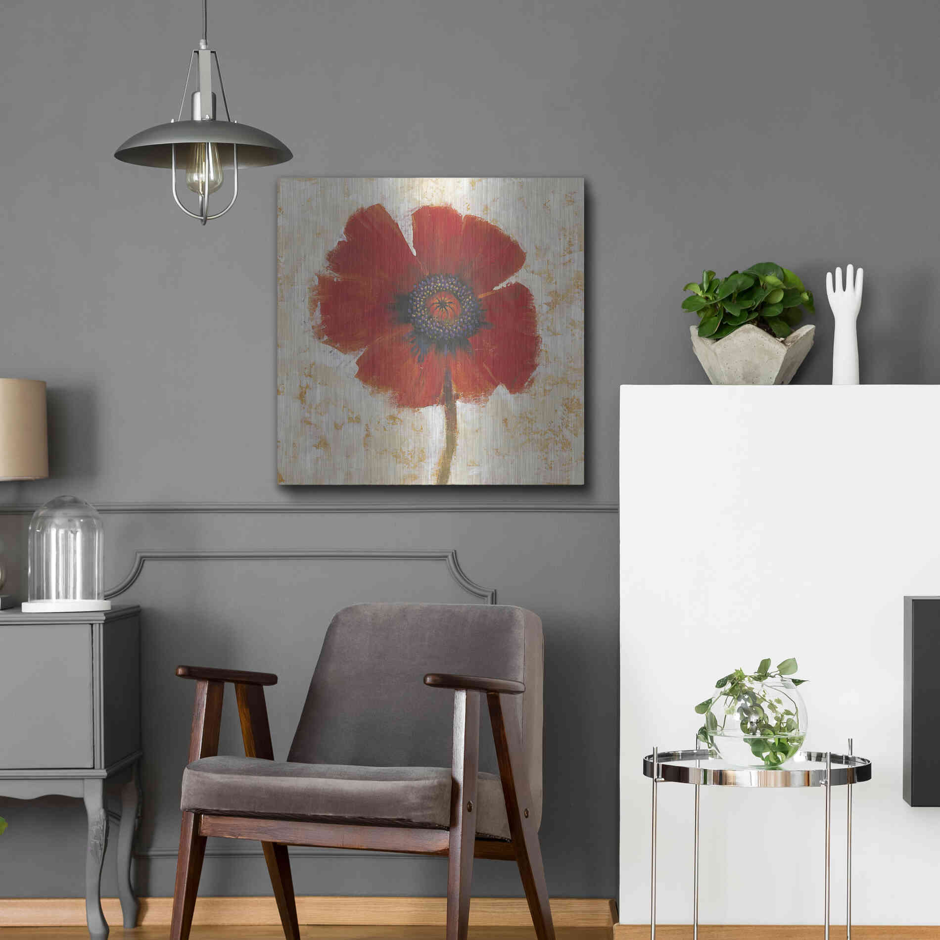 Luxe Metal Art 'Red Poppy Portrait I' by Tim O'Toole, Metal Wall Art,24x24