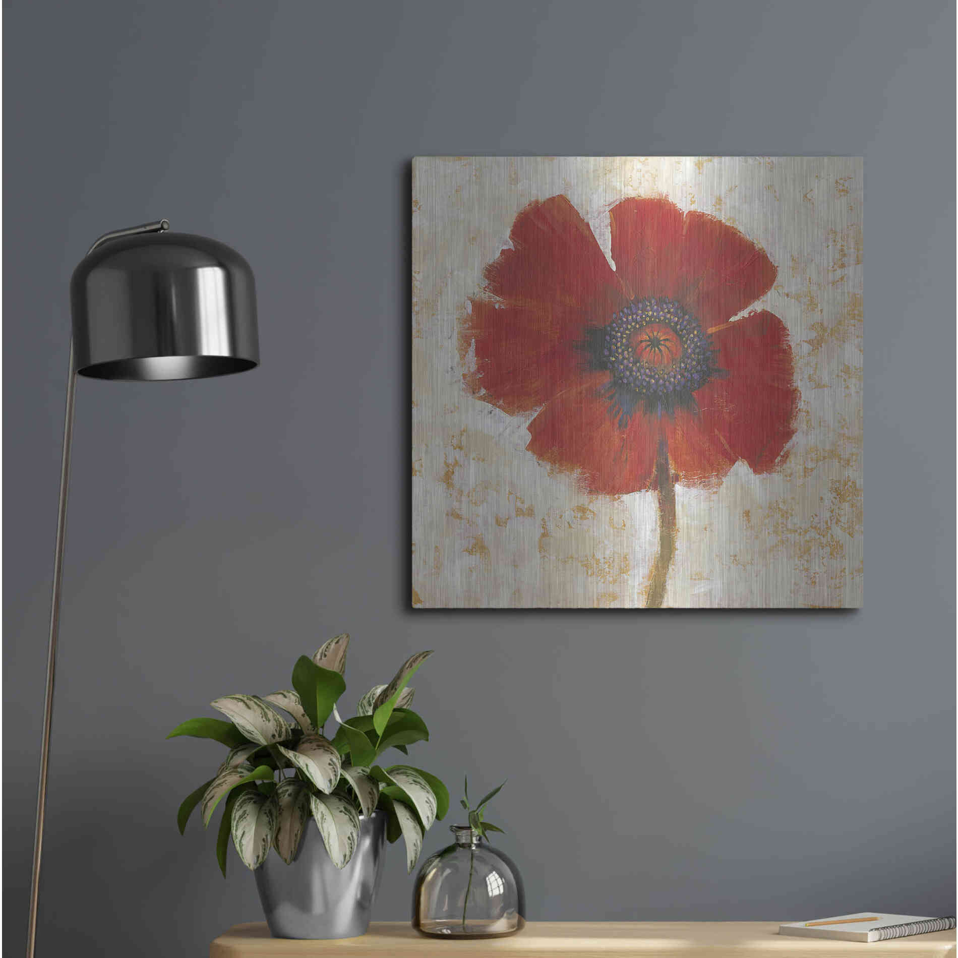 Luxe Metal Art 'Red Poppy Portrait I' by Tim O'Toole, Metal Wall Art,24x24