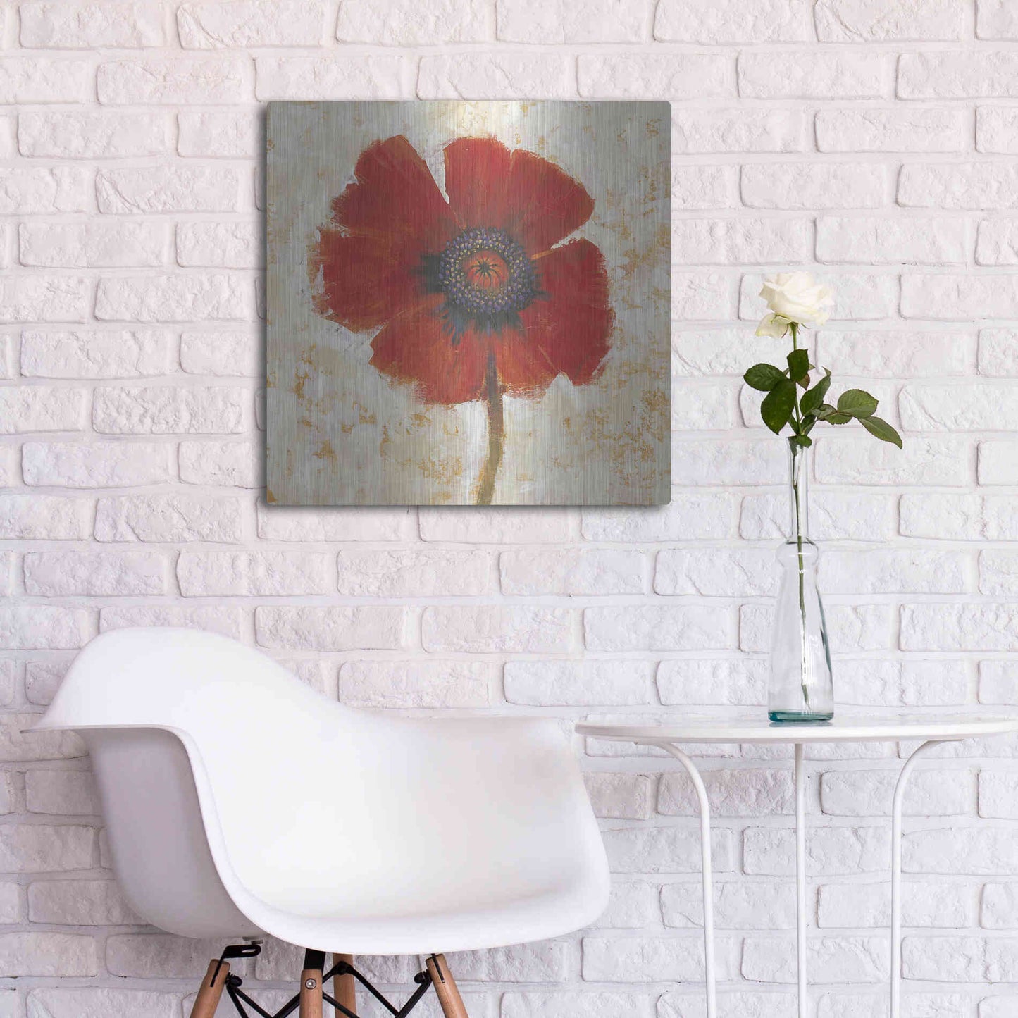 Luxe Metal Art 'Red Poppy Portrait I' by Tim O'Toole, Metal Wall Art,24x24