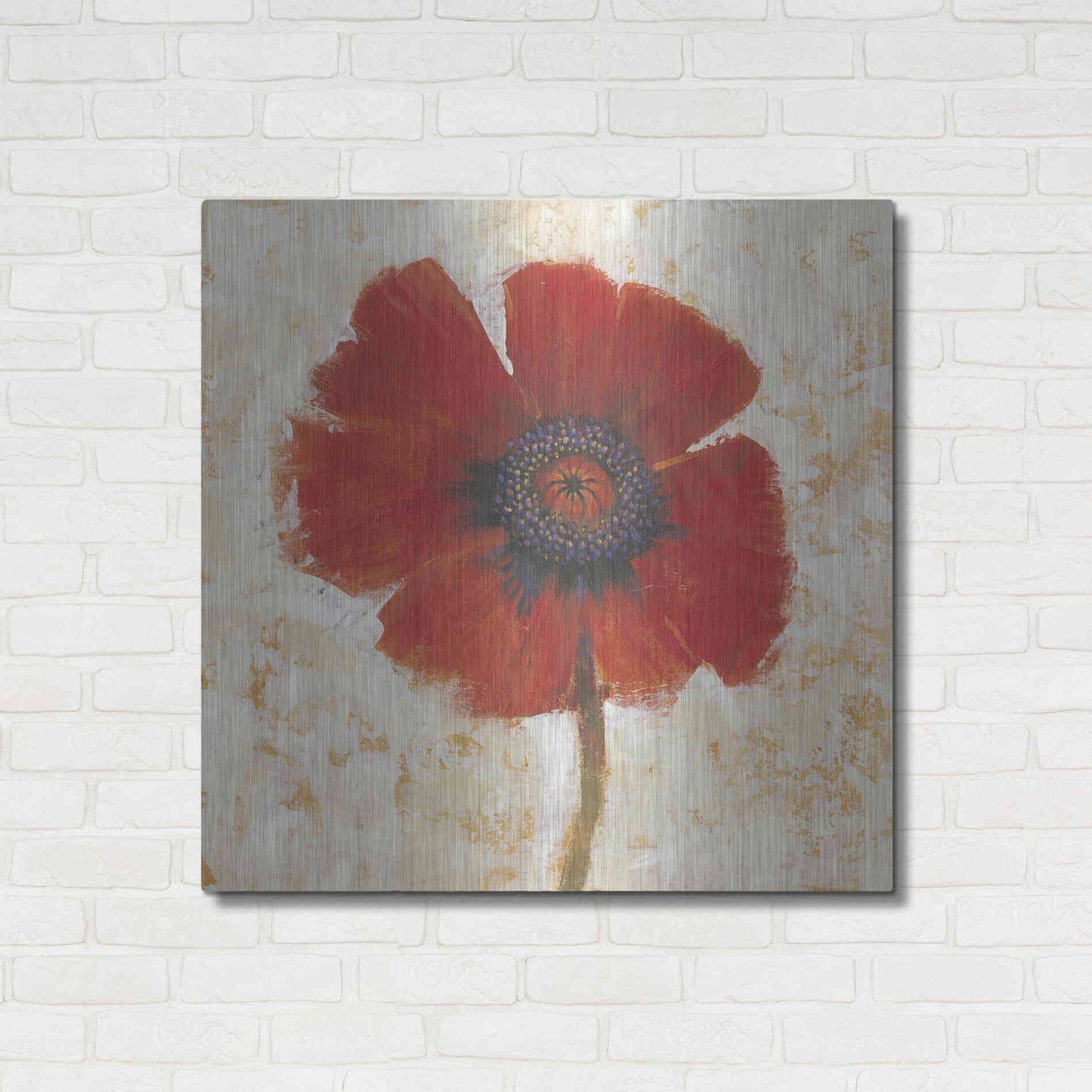 Luxe Metal Art 'Red Poppy Portrait I' by Tim O'Toole, Metal Wall Art,36x36