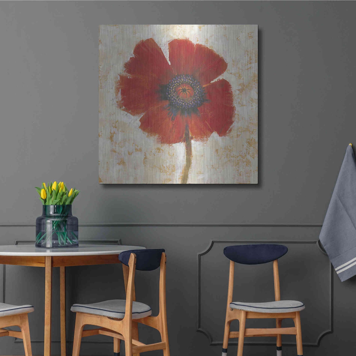 Luxe Metal Art 'Red Poppy Portrait I' by Tim O'Toole, Metal Wall Art,36x36