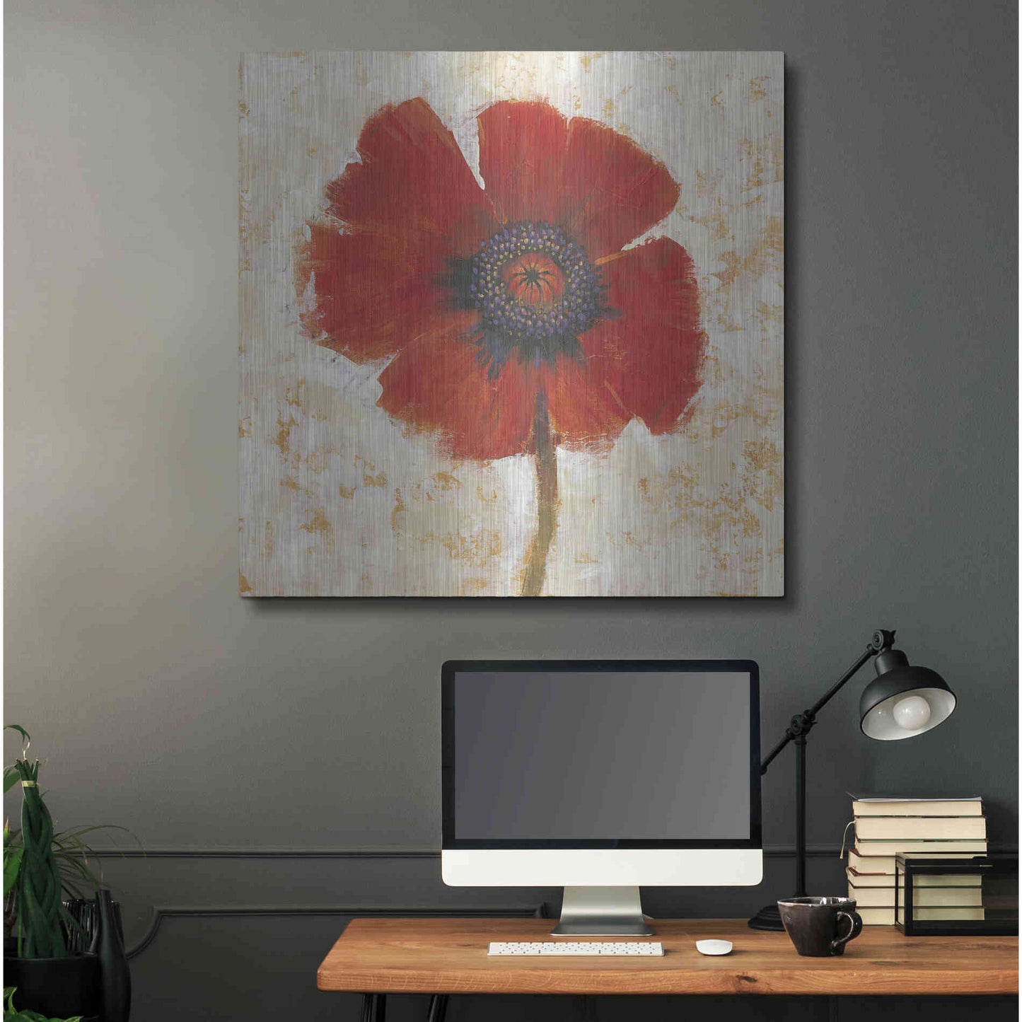 Luxe Metal Art 'Red Poppy Portrait I' by Tim O'Toole, Metal Wall Art,36x36