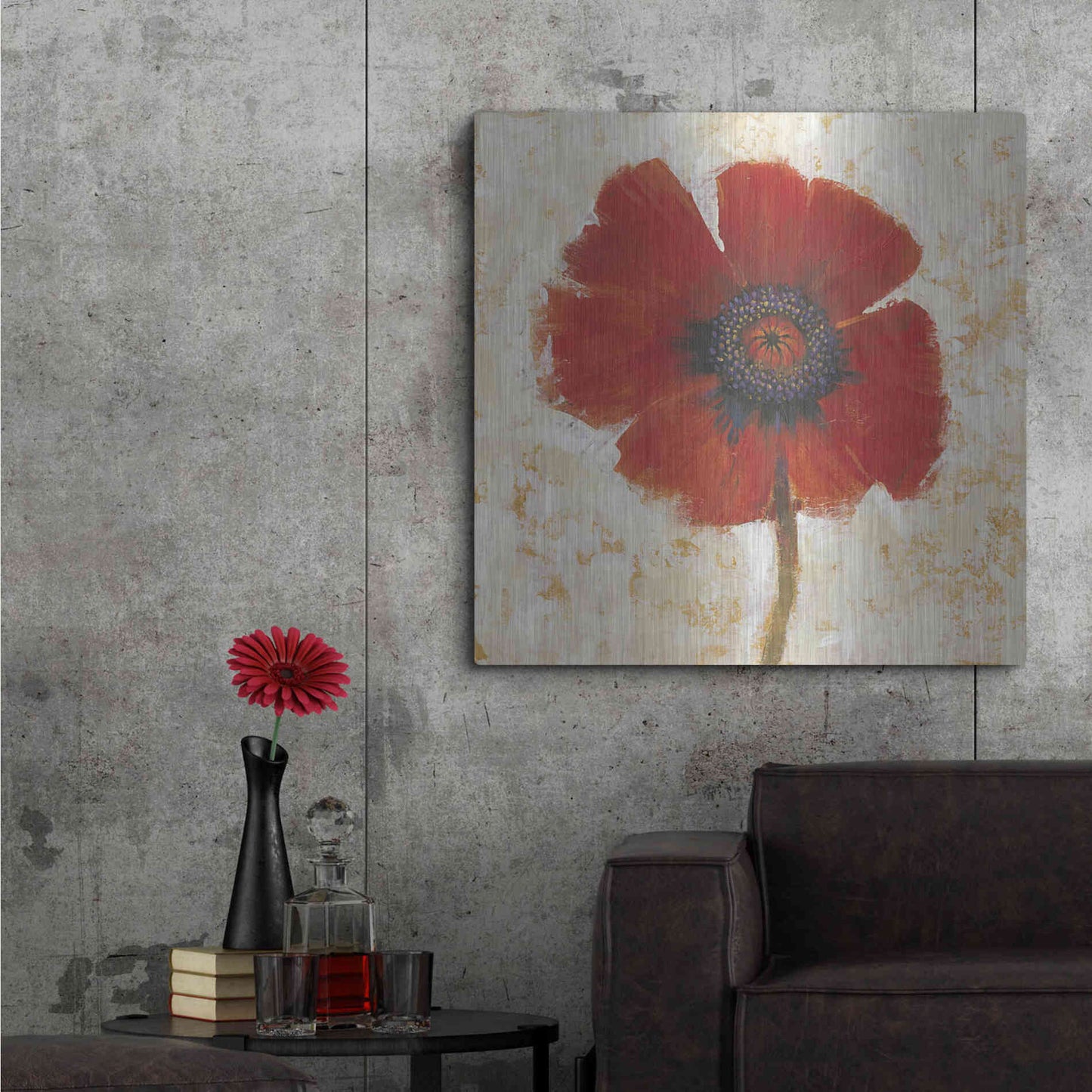 Luxe Metal Art 'Red Poppy Portrait I' by Tim O'Toole, Metal Wall Art,36x36