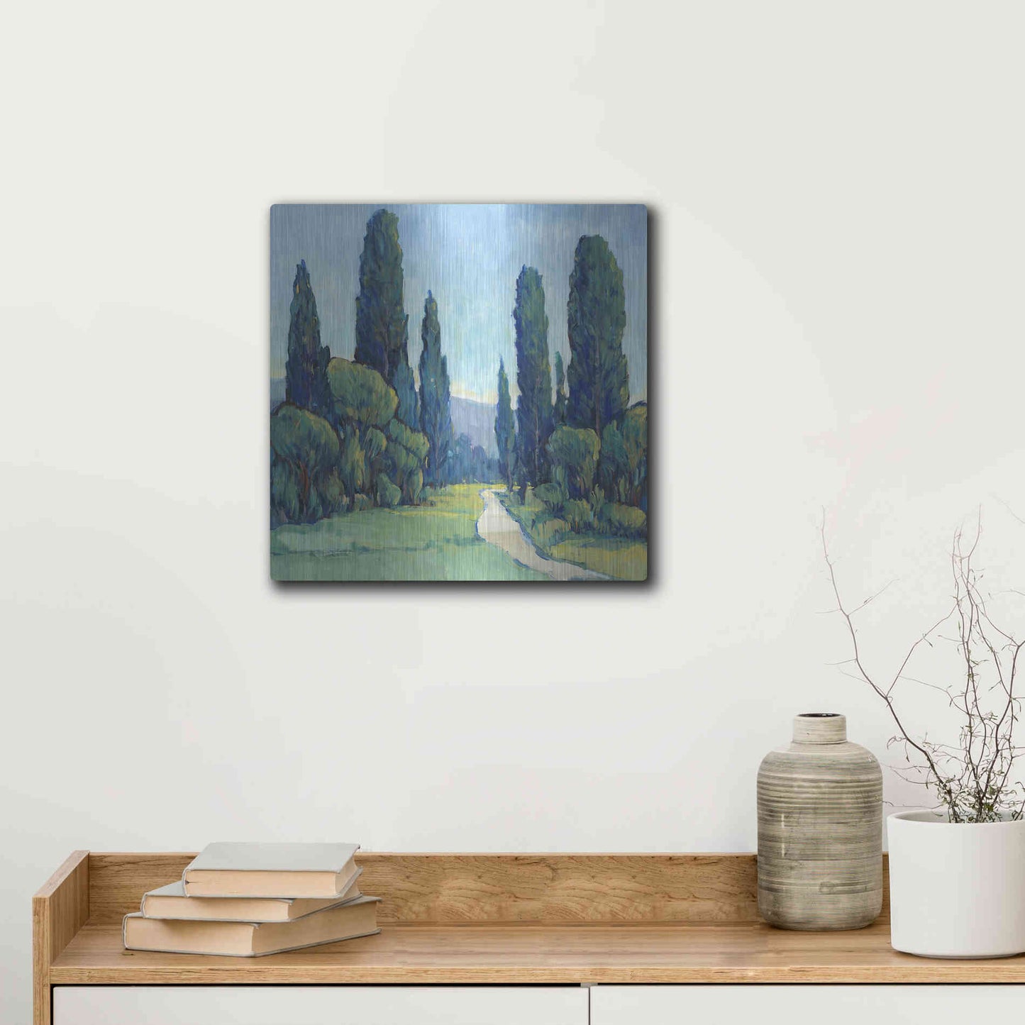 Luxe Metal Art 'Cypress Path II' by Tim O'Toole, Metal Wall Art,12x12