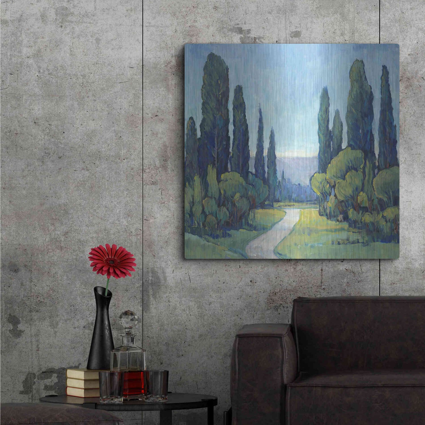 Luxe Metal Art 'Cypress Path I' by Tim O'Toole, Metal Wall Art,36x36