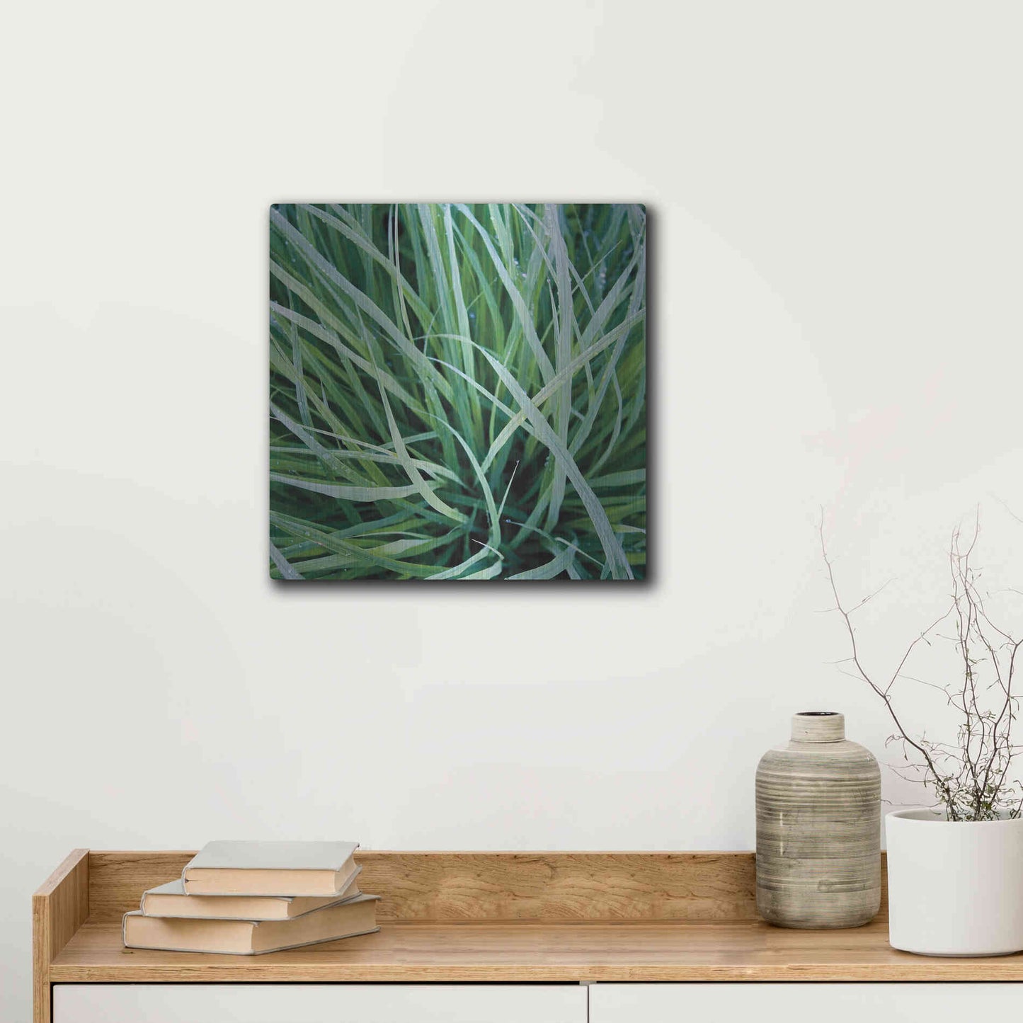 Luxe Metal Art 'Grass with Morning Dew' by Jan Bell Metal Wall Art,12x12