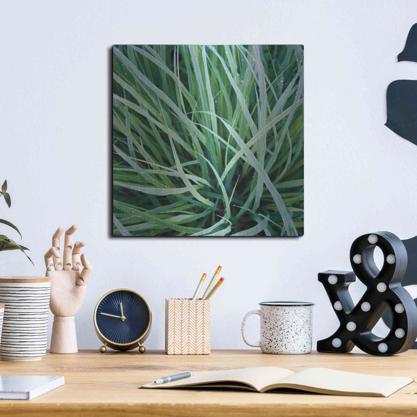 Luxe Metal Art 'Grass with Morning Dew' by Jan Bell Metal Wall Art,12x12