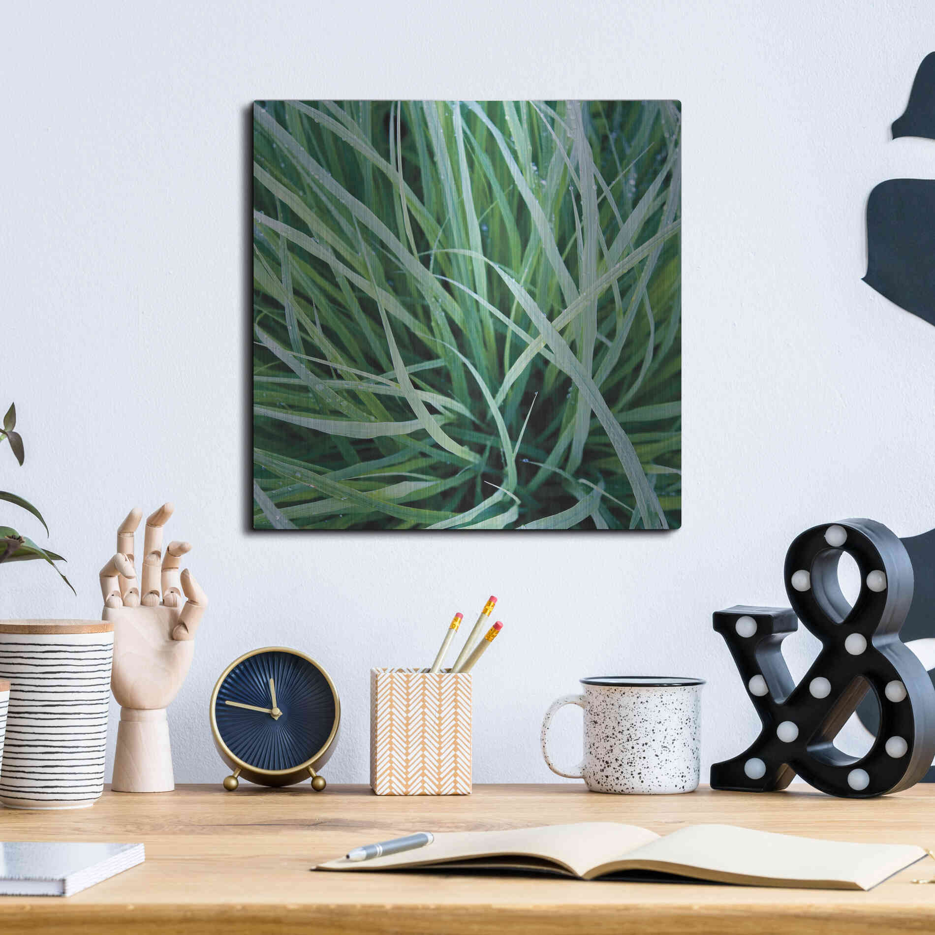 Luxe Metal Art 'Grass with Morning Dew' by Jan Bell Metal Wall Art,12x12