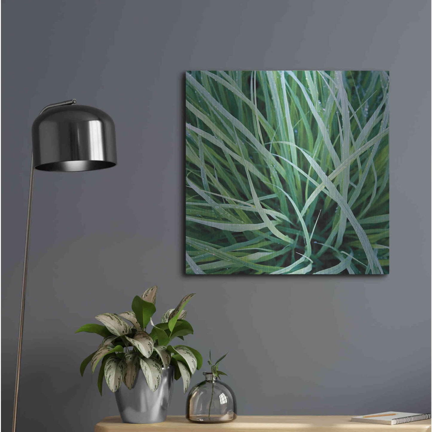 Luxe Metal Art 'Grass with Morning Dew' by Jan Bell Metal Wall Art,24x24