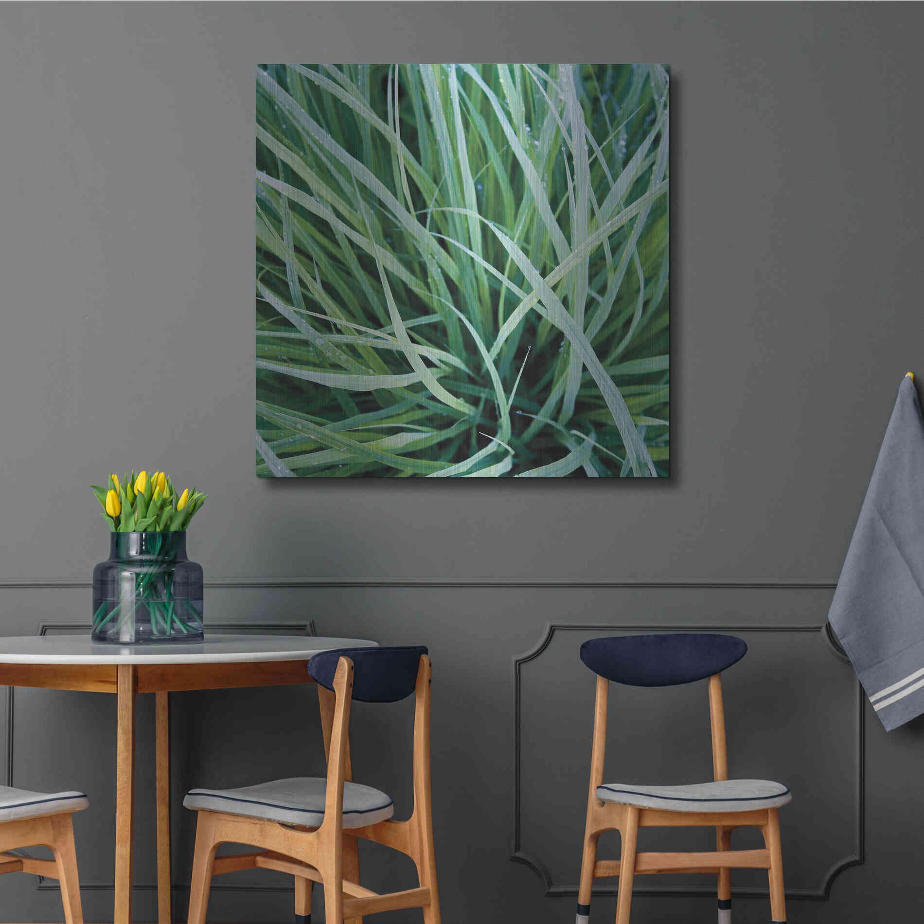 Luxe Metal Art 'Grass with Morning Dew' by Jan Bell Metal Wall Art,36x36