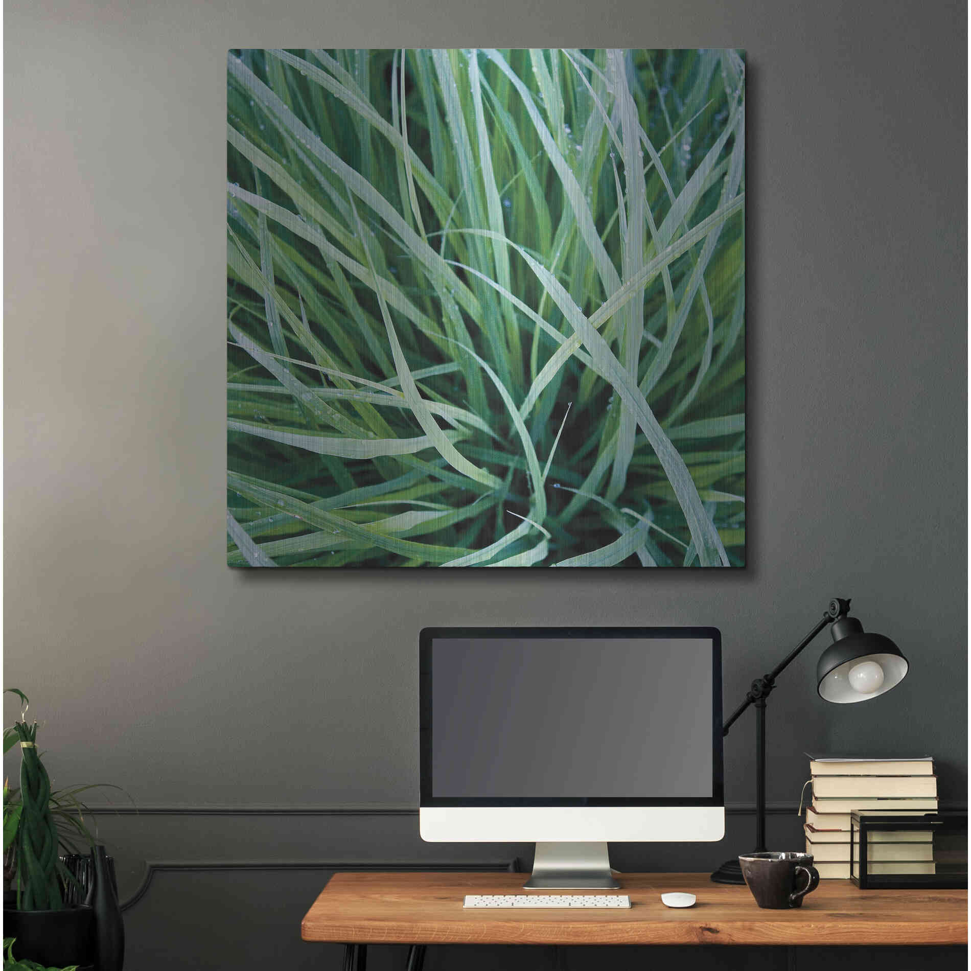 Luxe Metal Art 'Grass with Morning Dew' by Jan Bell Metal Wall Art,36x36