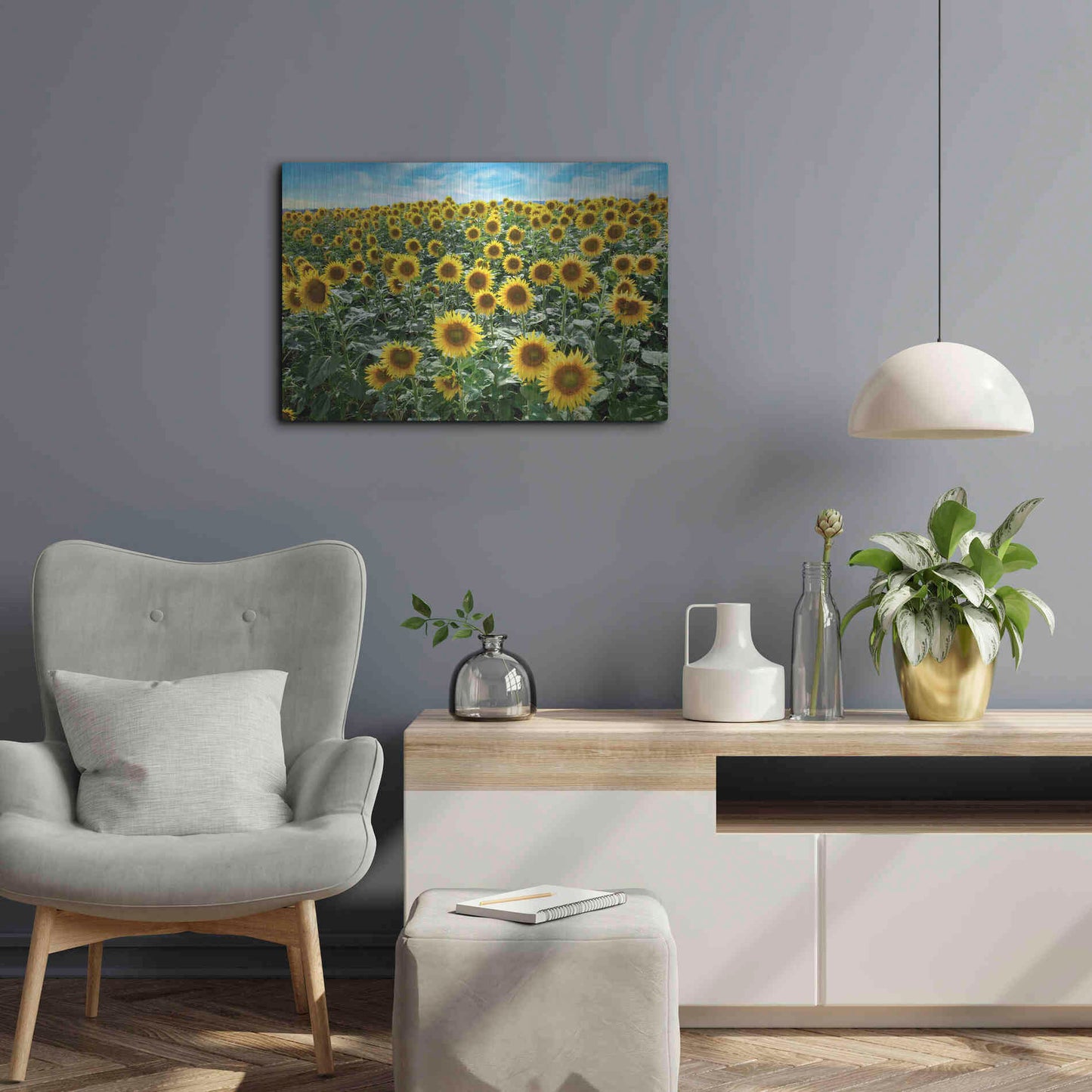 Luxe Metal Art 'Cortona Sunflowers 1' by Alan Blaustein Metal Wall Art,24x16