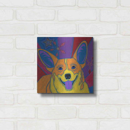 Luxe Metal Art 'Joyful Corgi' by Angela Bond Metal Wall Art,12x12