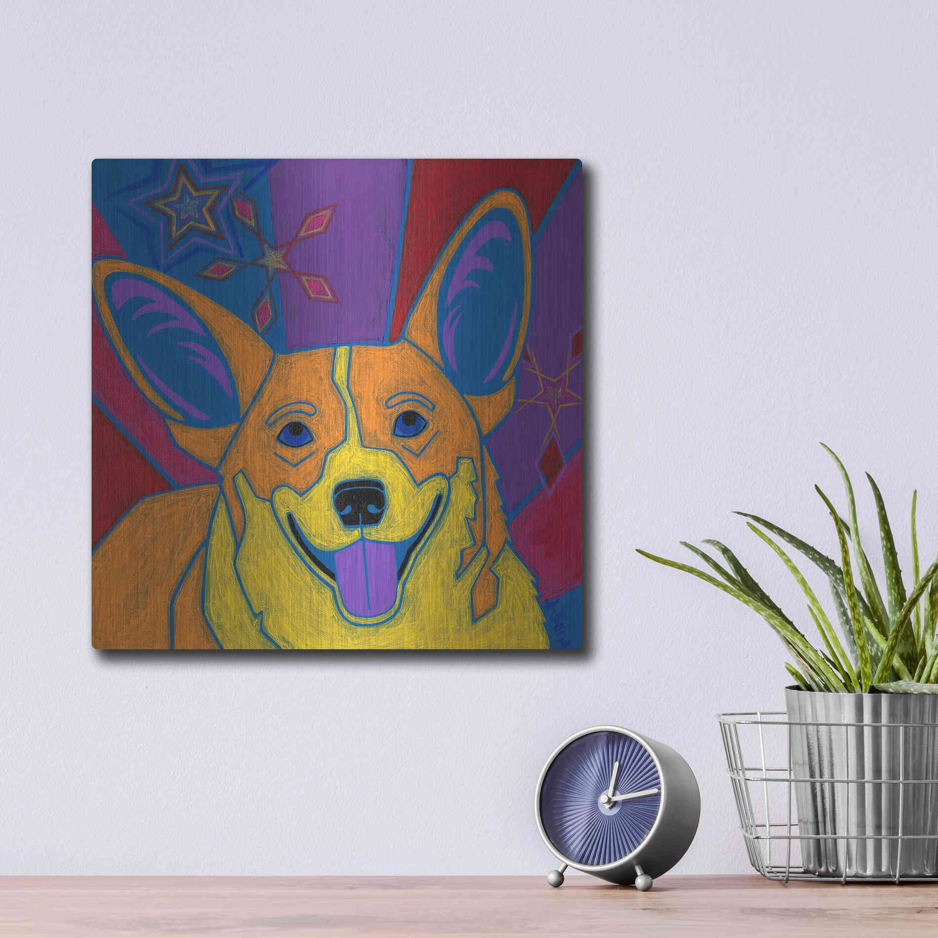 Luxe Metal Art 'Joyful Corgi' by Angela Bond Metal Wall Art,12x12