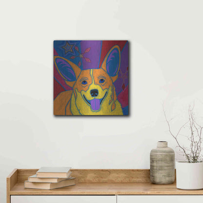 Luxe Metal Art 'Joyful Corgi' by Angela Bond Metal Wall Art,12x12