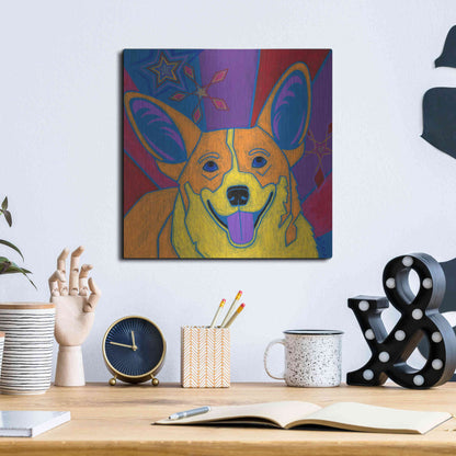 Luxe Metal Art 'Joyful Corgi' by Angela Bond Metal Wall Art,12x12