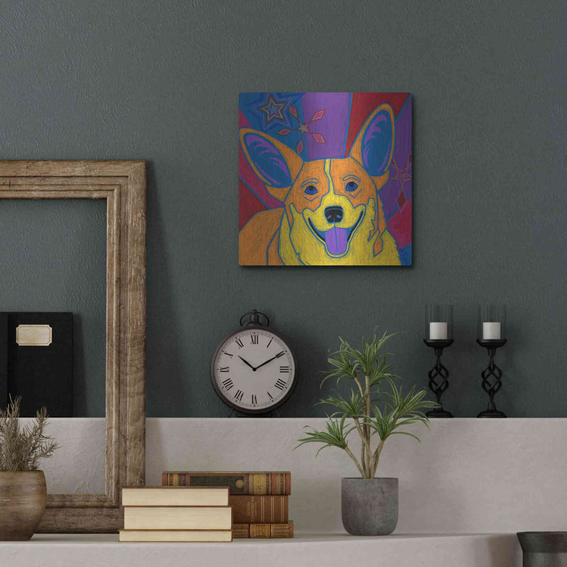 Luxe Metal Art 'Joyful Corgi' by Angela Bond Metal Wall Art,12x12