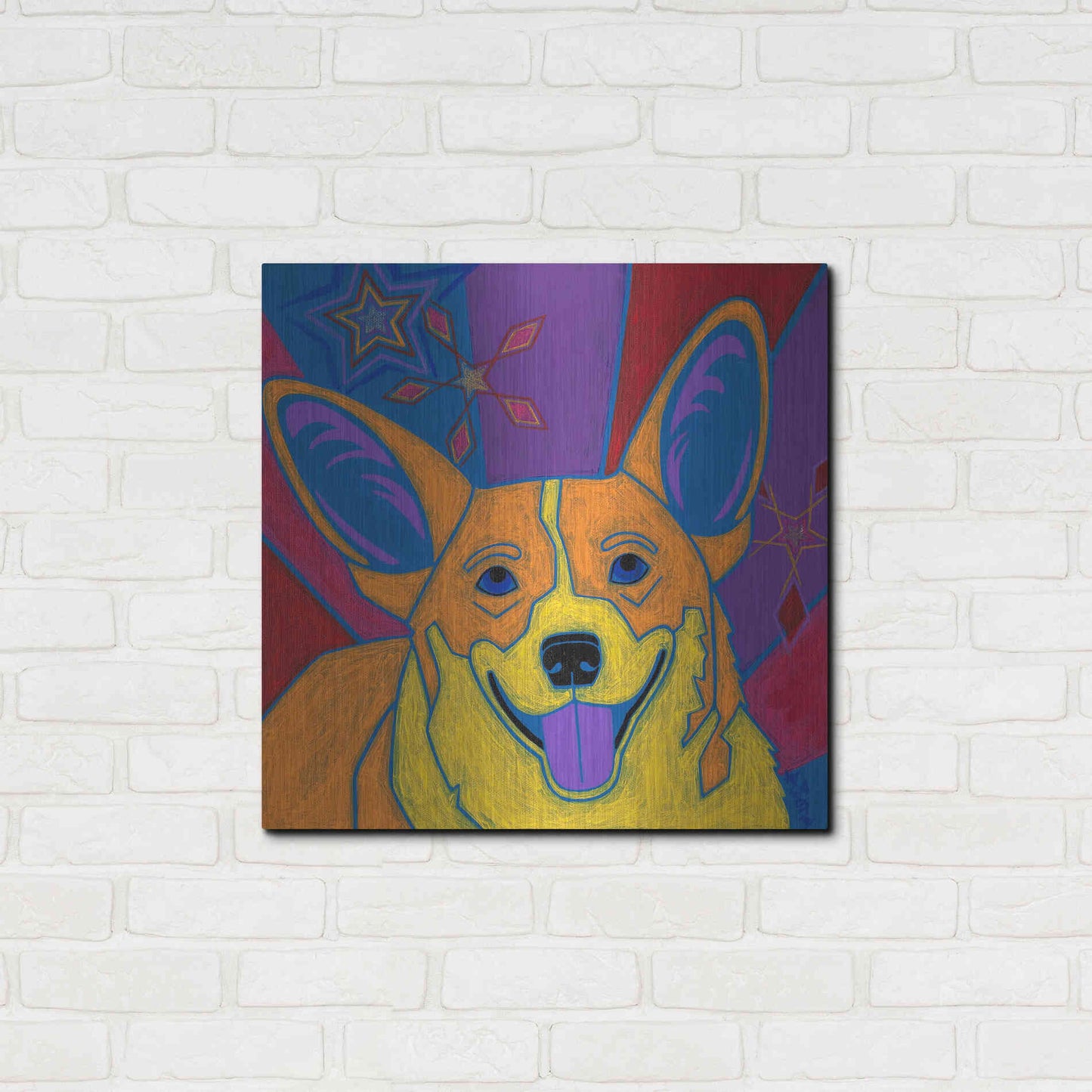 Luxe Metal Art 'Joyful Corgi' by Angela Bond Metal Wall Art,24x24