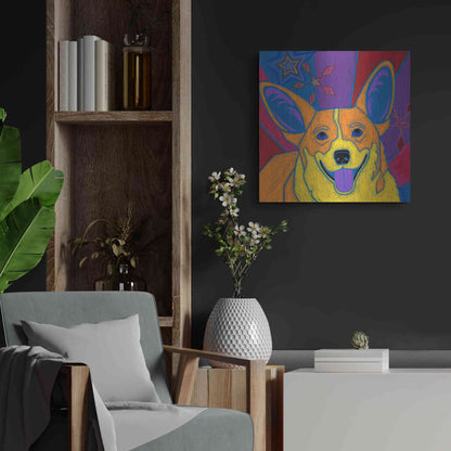 Luxe Metal Art 'Joyful Corgi' by Angela Bond Metal Wall Art,24x24