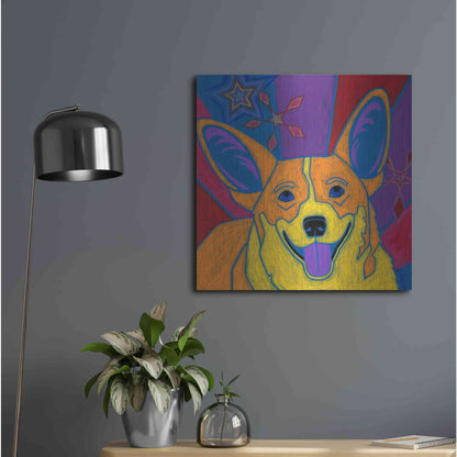 Luxe Metal Art 'Joyful Corgi' by Angela Bond Metal Wall Art,24x24