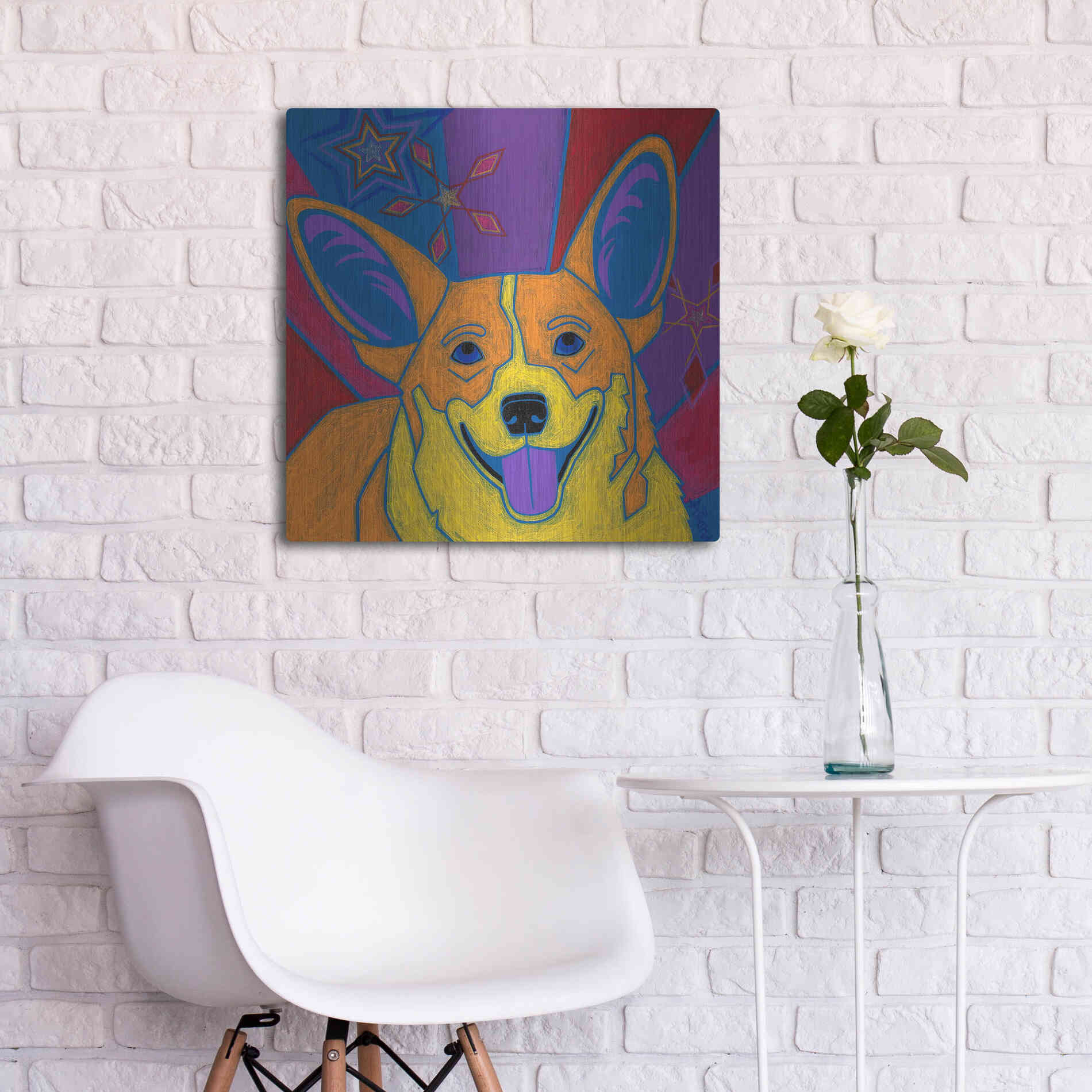 Luxe Metal Art 'Joyful Corgi' by Angela Bond Metal Wall Art,24x24