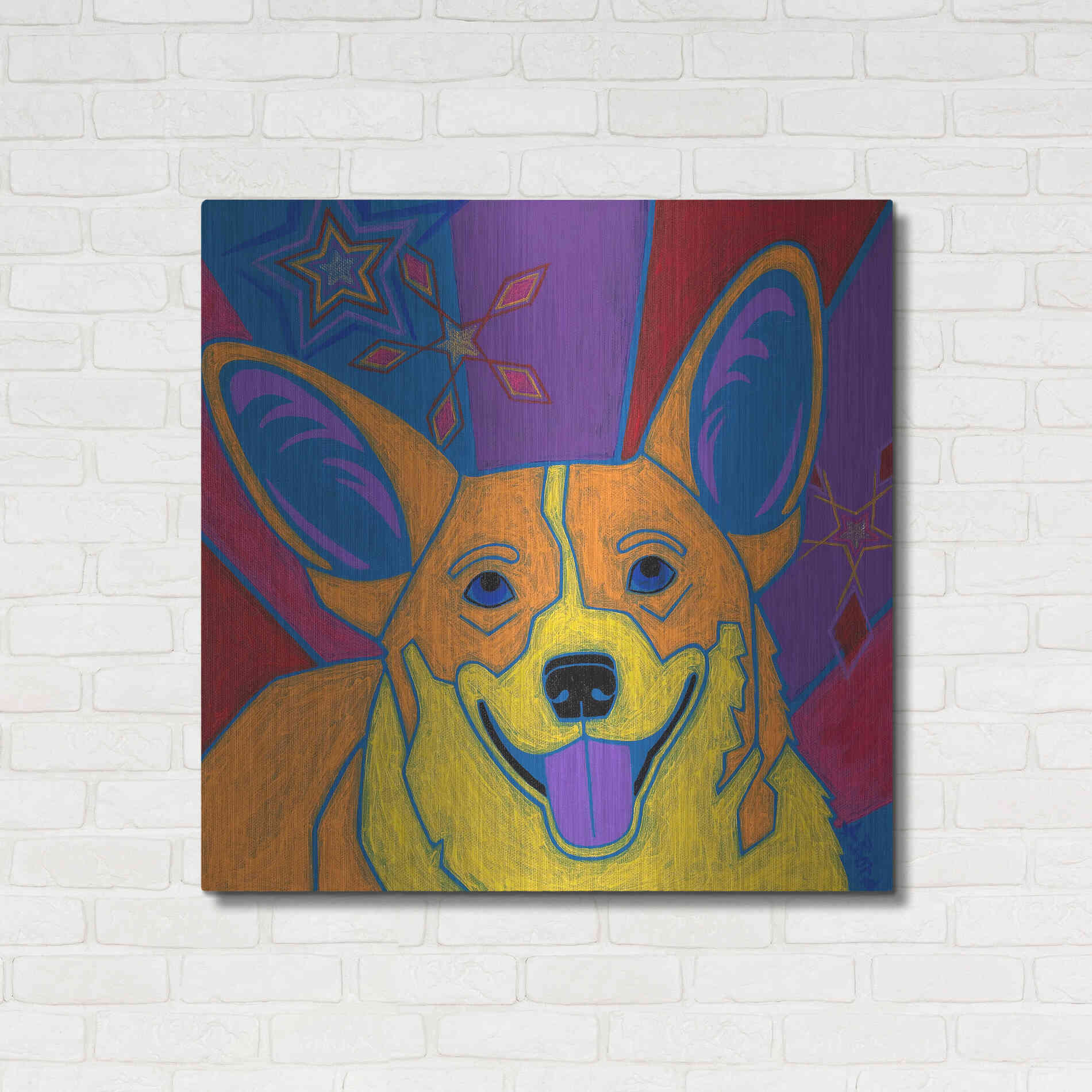 Luxe Metal Art 'Joyful Corgi' by Angela Bond Metal Wall Art,36x36