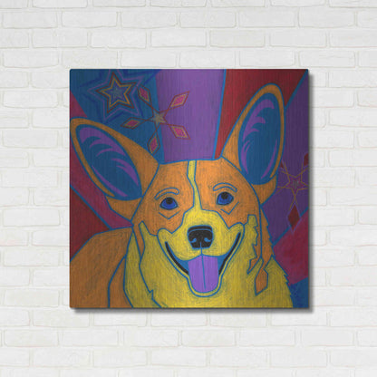 Luxe Metal Art 'Joyful Corgi' by Angela Bond Metal Wall Art,36x36