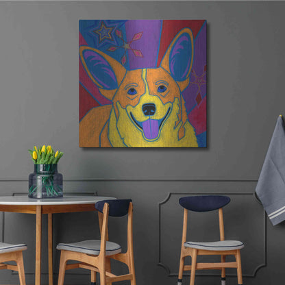 Luxe Metal Art 'Joyful Corgi' by Angela Bond Metal Wall Art,36x36