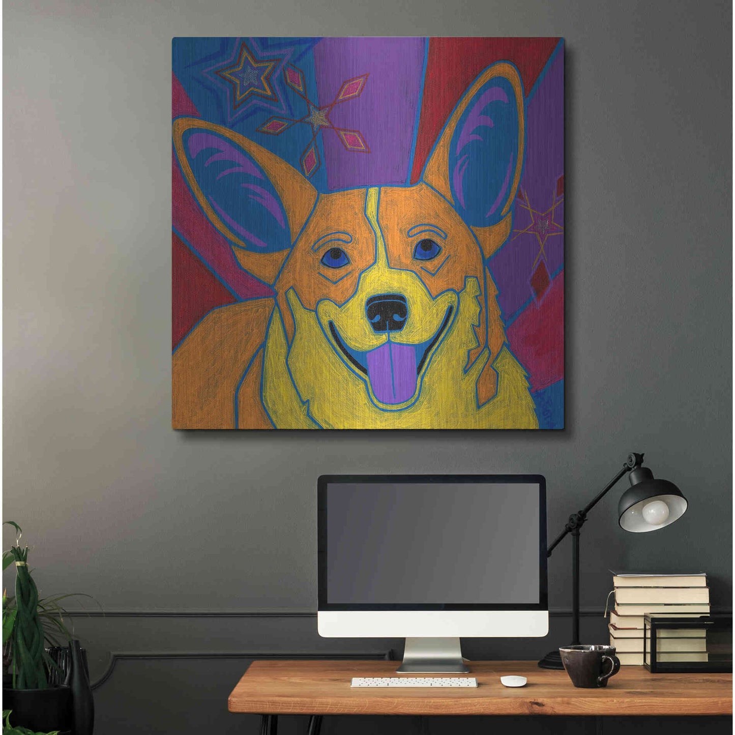 Luxe Metal Art 'Joyful Corgi' by Angela Bond Metal Wall Art,36x36