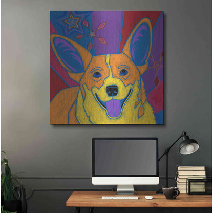 Luxe Metal Art 'Joyful Corgi' by Angela Bond Metal Wall Art,36x36