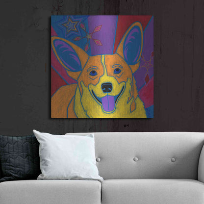 Luxe Metal Art 'Joyful Corgi' by Angela Bond Metal Wall Art,36x36