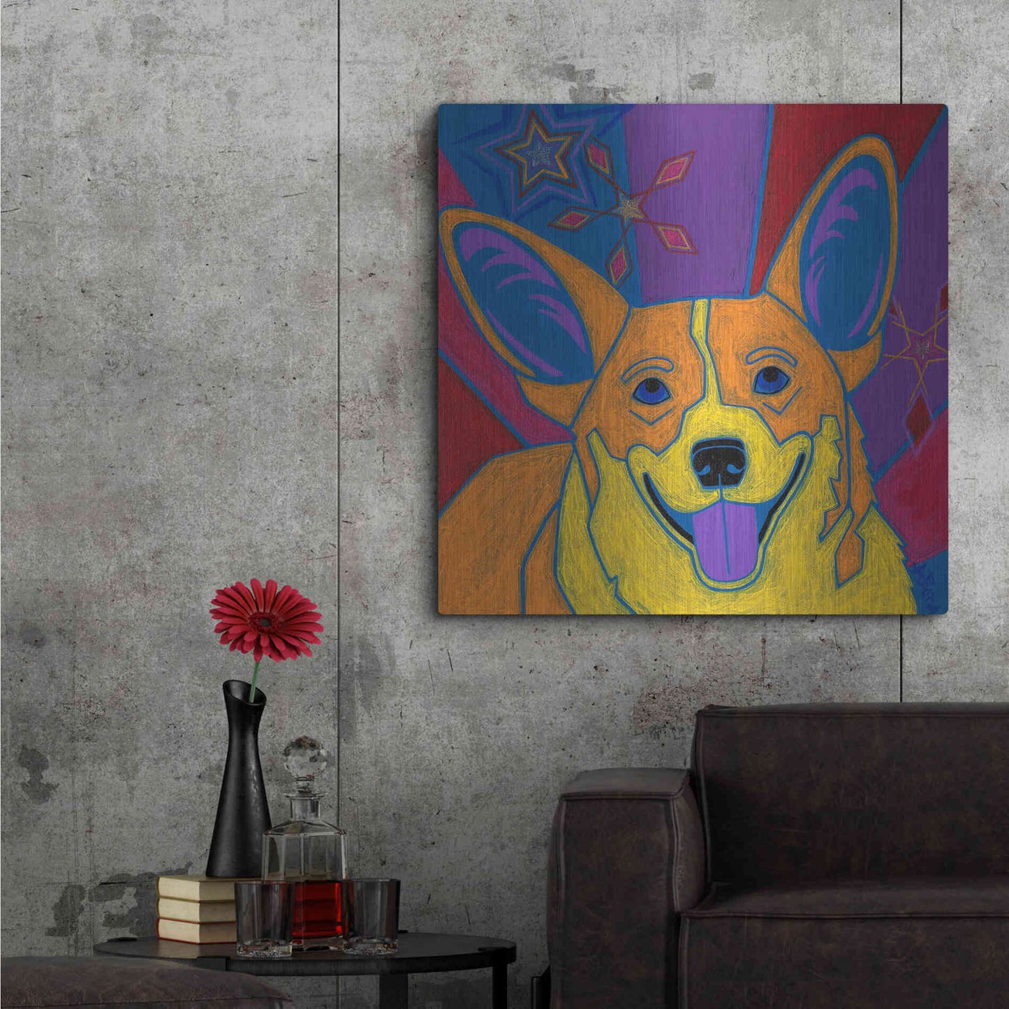 Luxe Metal Art 'Joyful Corgi' by Angela Bond Metal Wall Art,36x36