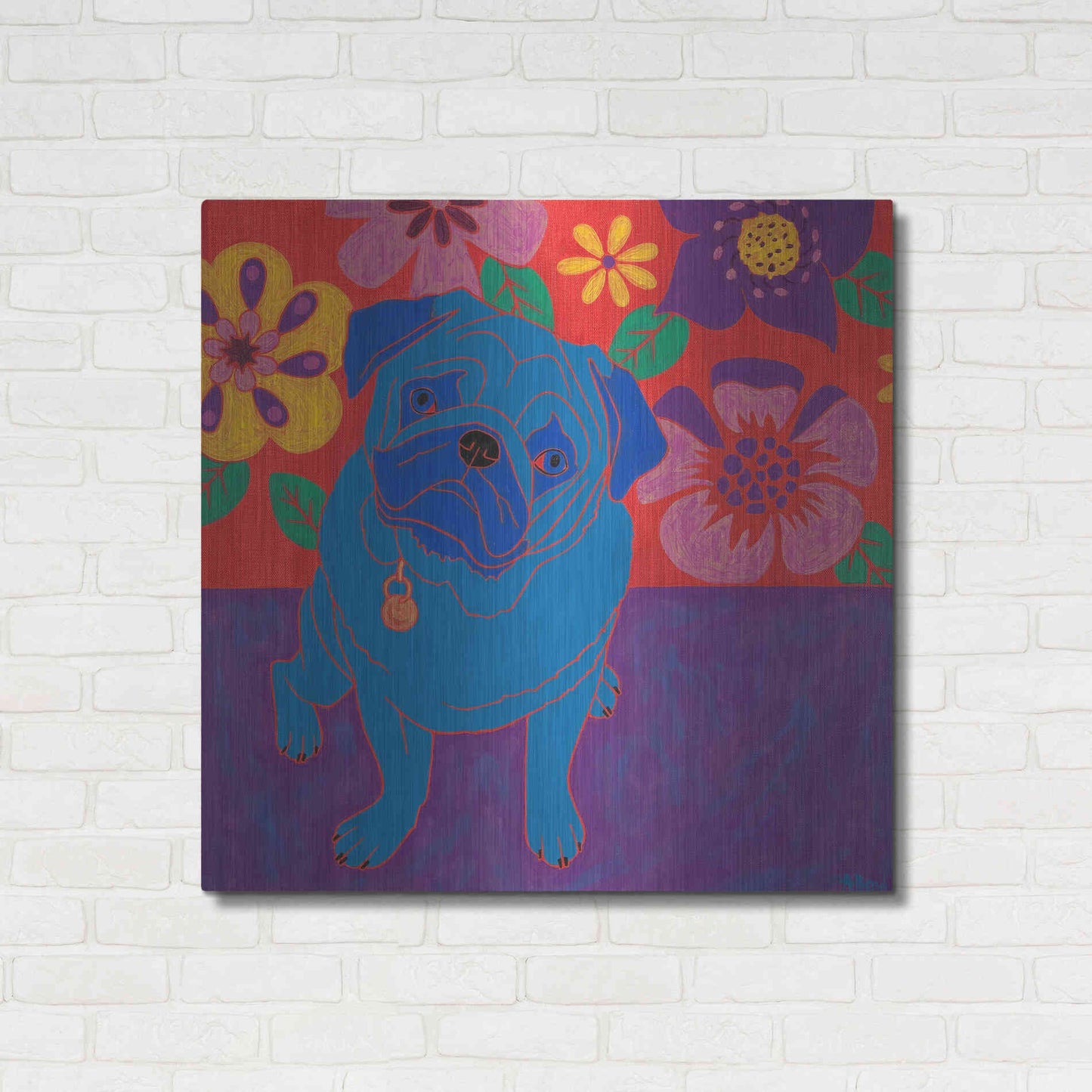 Luxe Metal Art 'Perspicacious Pug' by Angela Bond Metal Wall Art,36x36