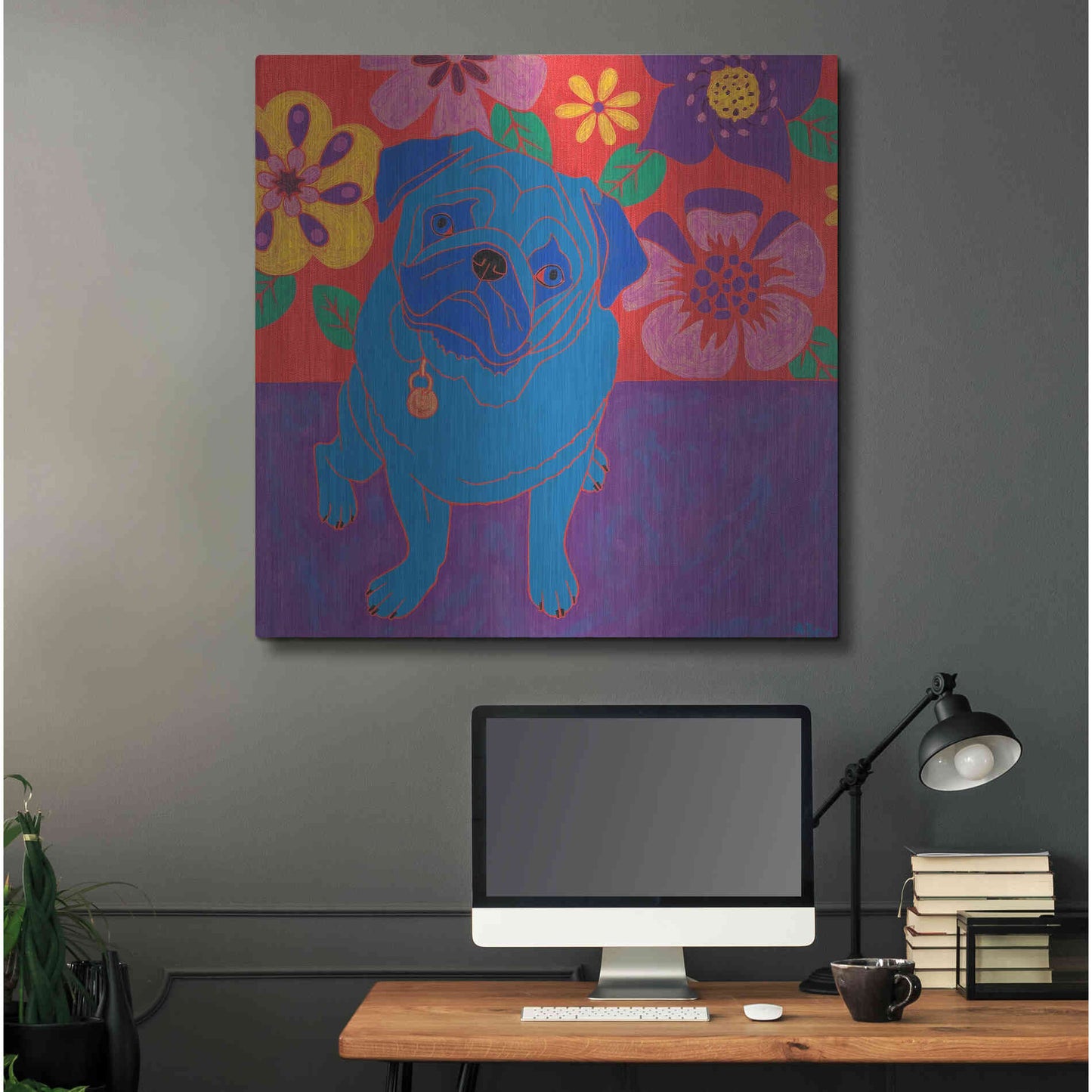 Luxe Metal Art 'Perspicacious Pug' by Angela Bond Metal Wall Art,36x36