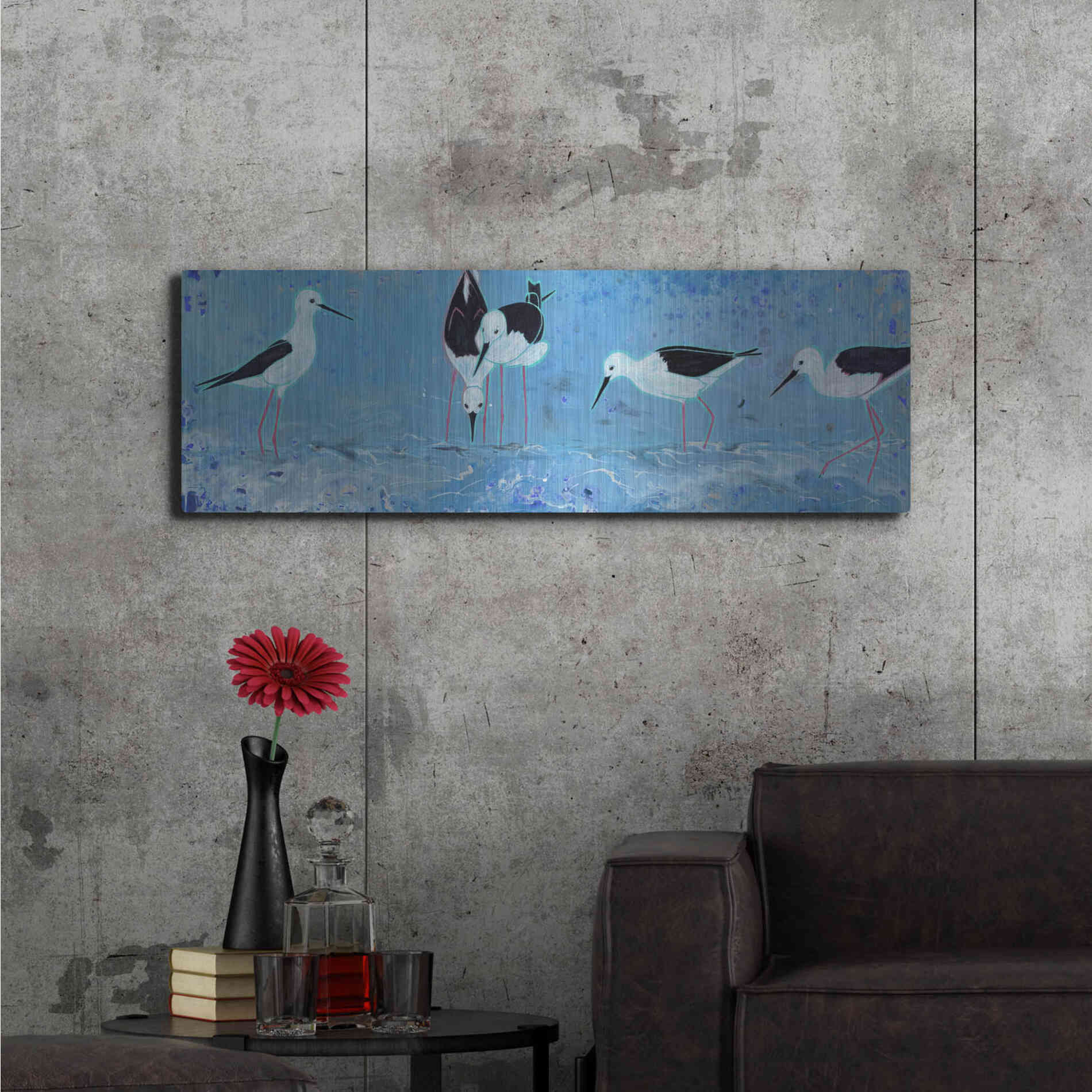 Luxe Metal Art 'Long Legged Waders' by Angela Bond Metal Wall Art,48x16