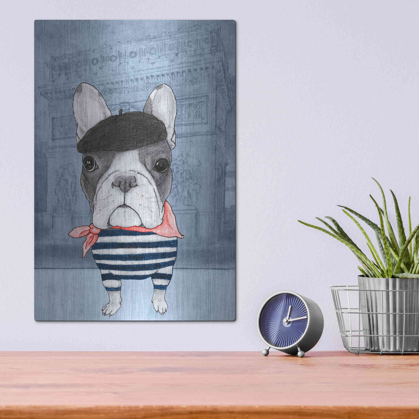 Luxe Metal Art 'French Bulldog with Arc de Triomphe' by Barruf Metal Wall Art,12x16