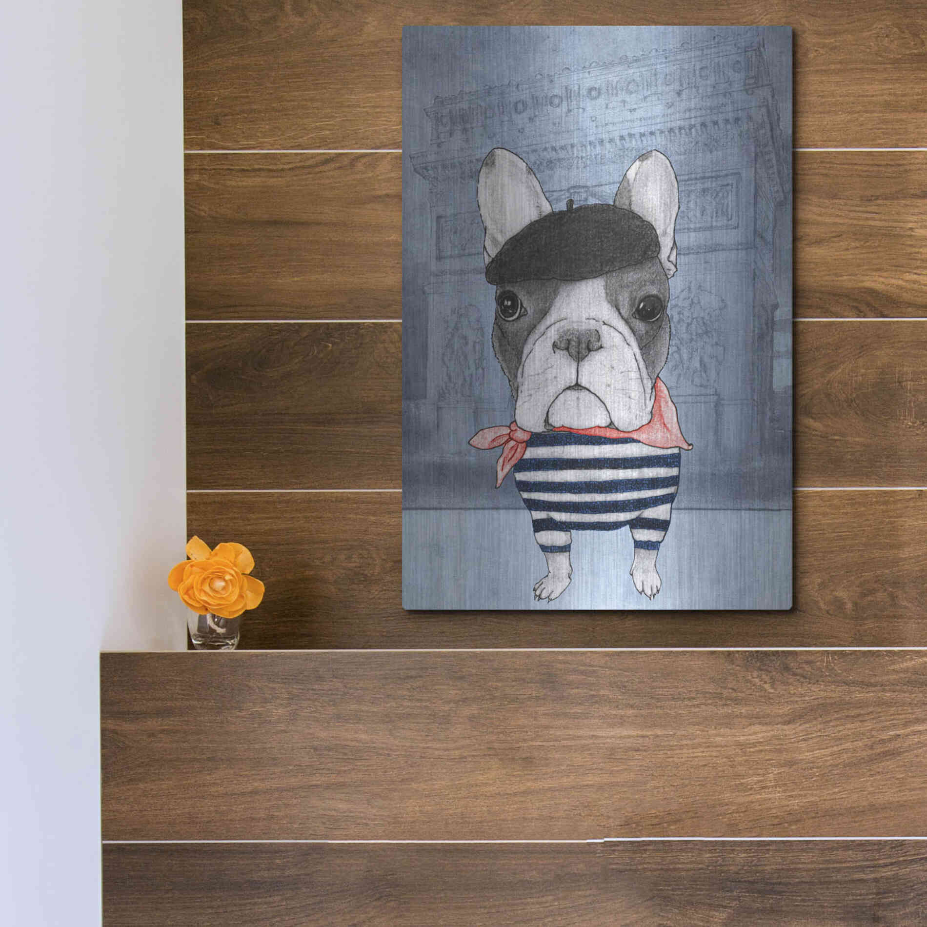 Luxe Metal Art 'French Bulldog with Arc de Triomphe' by Barruf Metal Wall Art,12x16