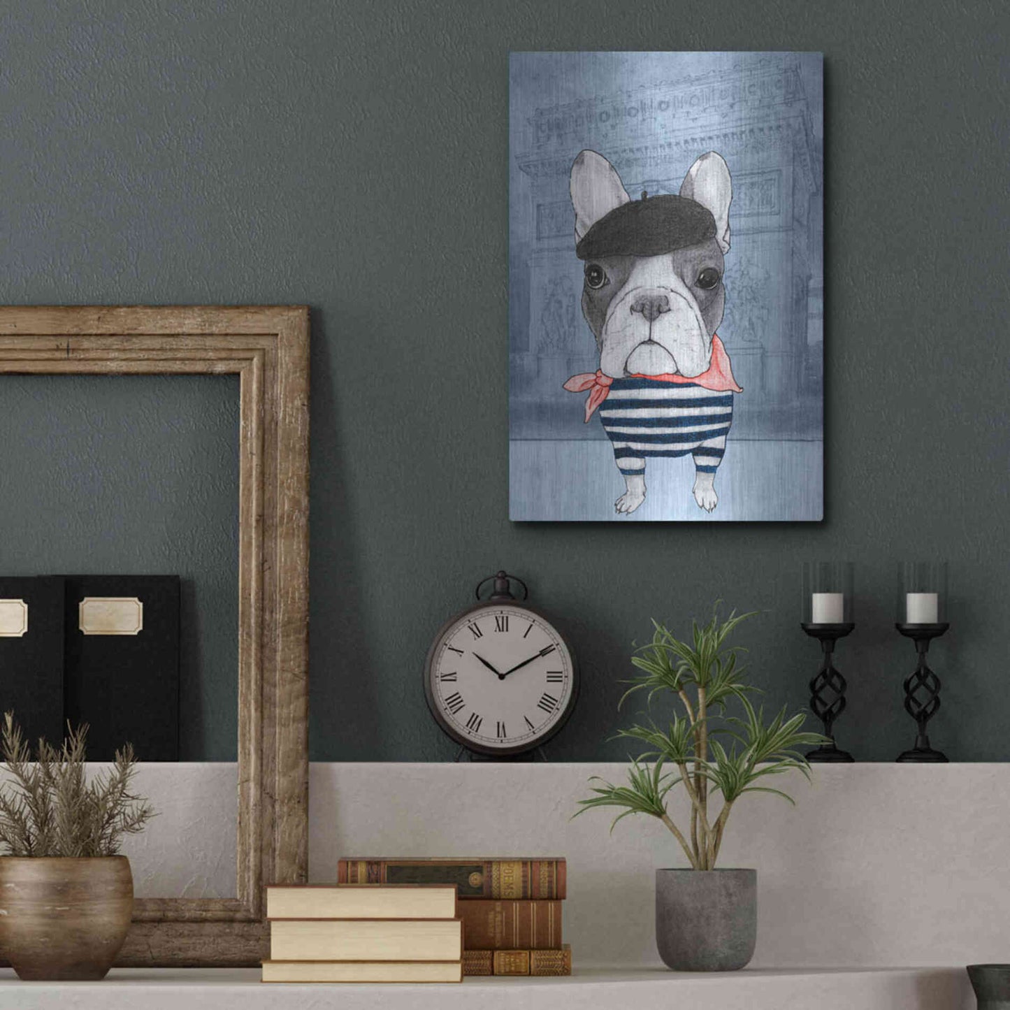 Luxe Metal Art 'French Bulldog with Arc de Triomphe' by Barruf Metal Wall Art,12x16