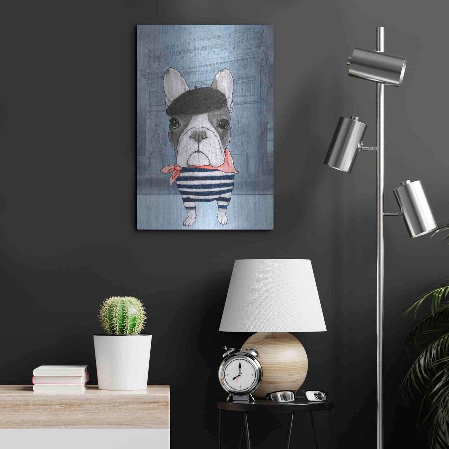 Luxe Metal Art 'French Bulldog with Arc de Triomphe' by Barruf Metal Wall Art,16x24