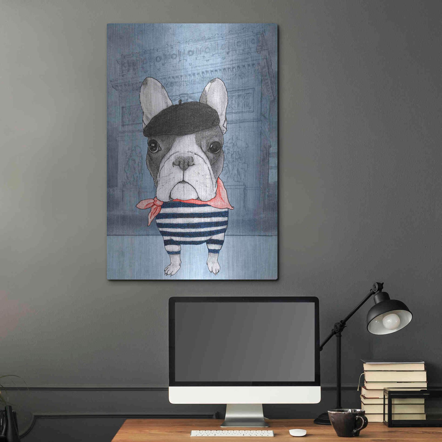 Luxe Metal Art 'French Bulldog with Arc de Triomphe' by Barruf Metal Wall Art,24x36