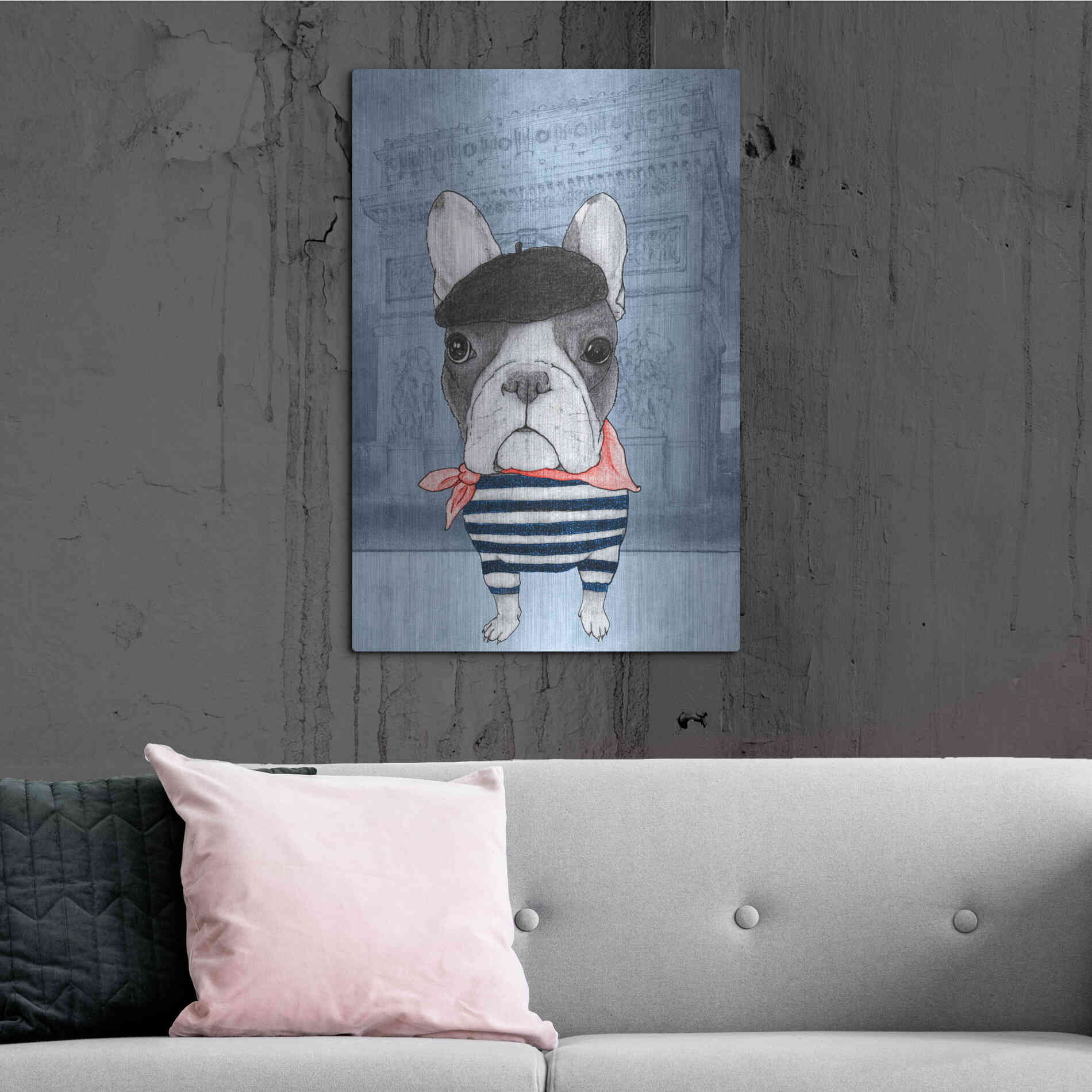 Luxe Metal Art 'French Bulldog with Arc de Triomphe' by Barruf Metal Wall Art,24x36