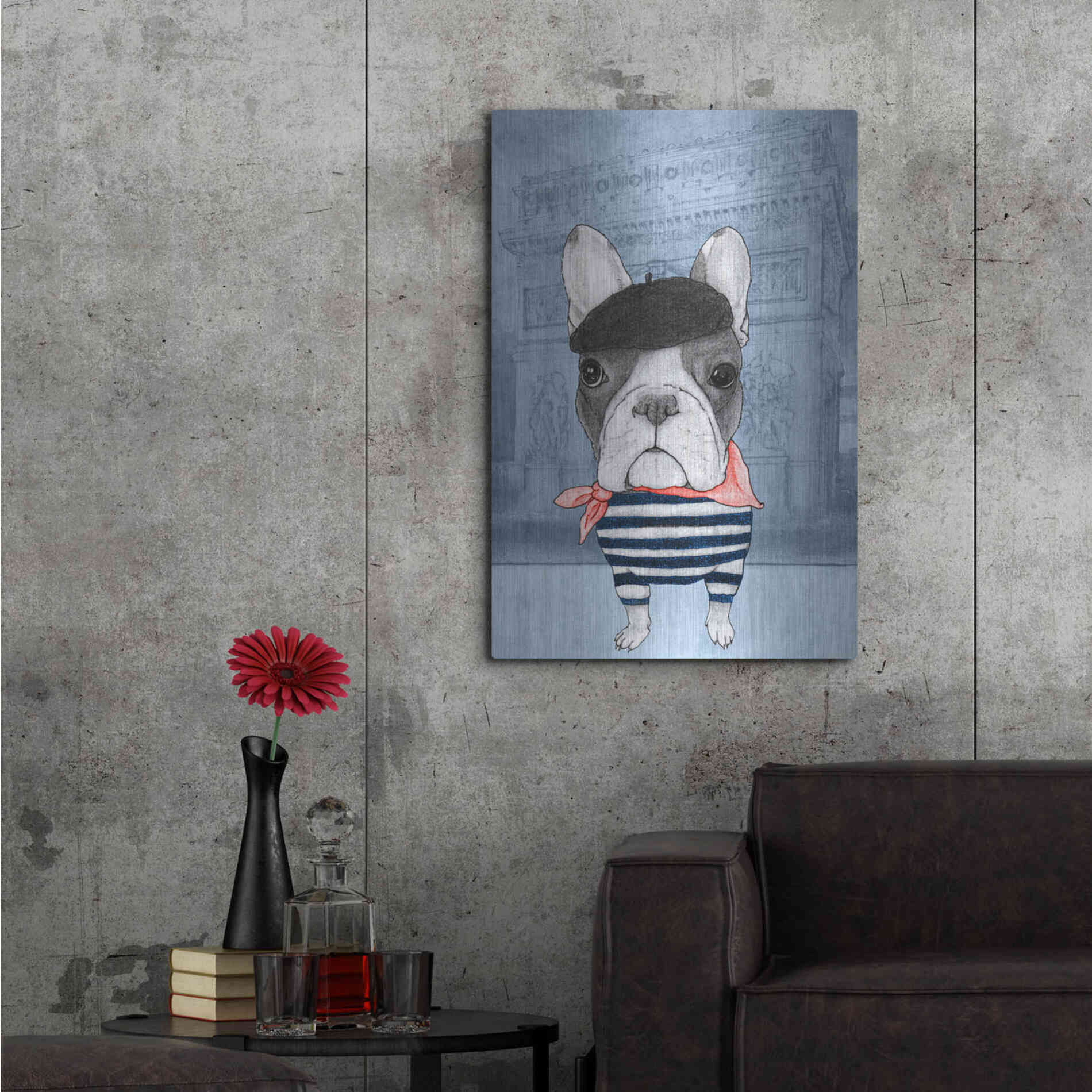 Luxe Metal Art 'French Bulldog with Arc de Triomphe' by Barruf Metal Wall Art,24x36