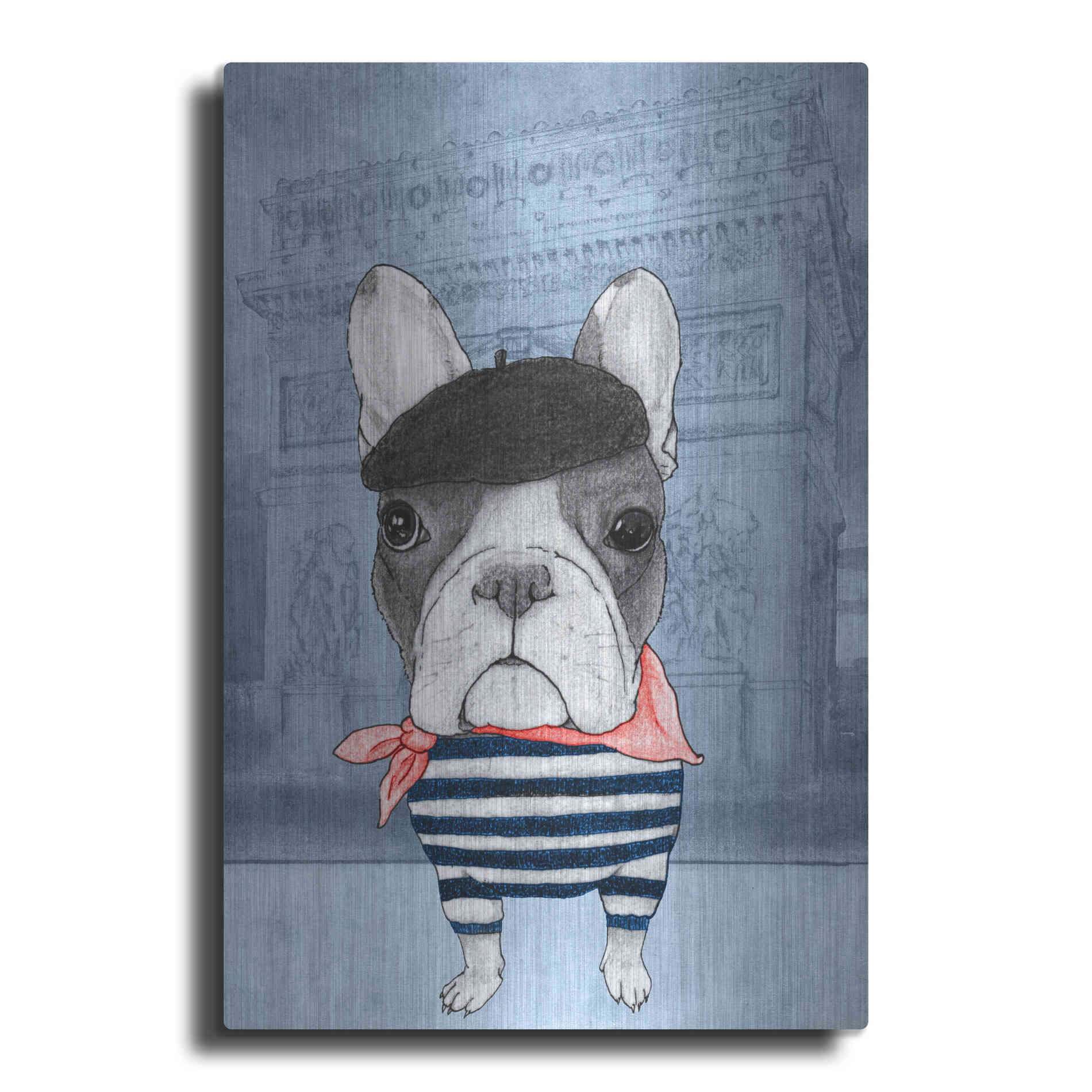 Luxe Metal Art 'French Bulldog with Arc de Triomphe' by Barruf Metal Wall Art