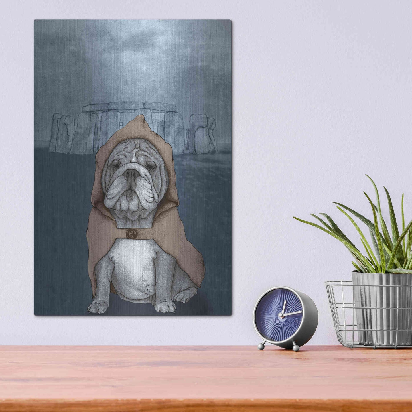 Luxe Metal Art 'English Bulldog with Stonehenge' by Barruf Metal Wall Art,12x16